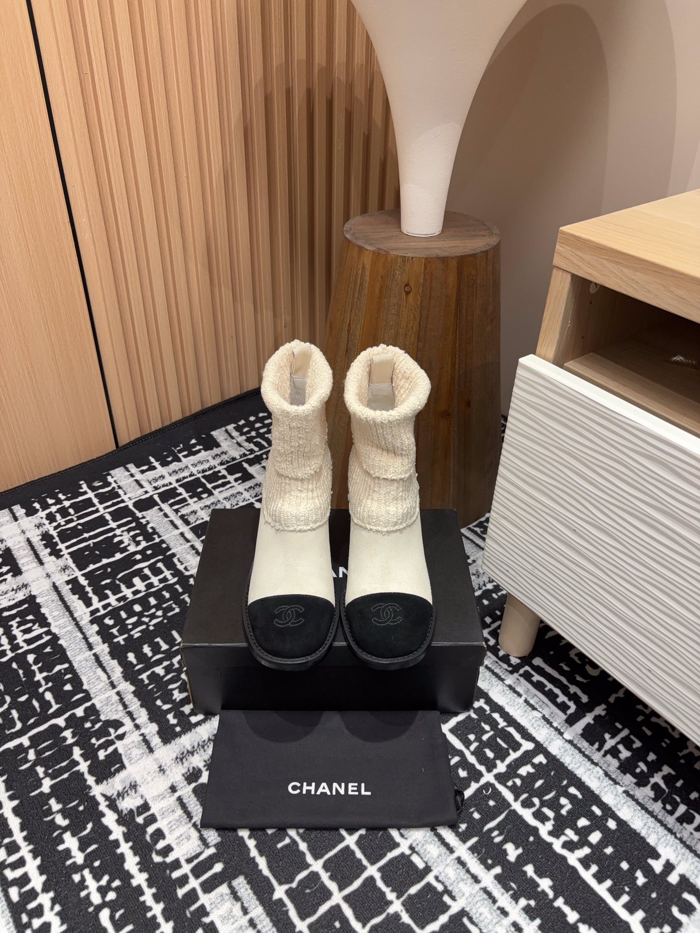 Chanel Chunky Heel Knitted Booties
