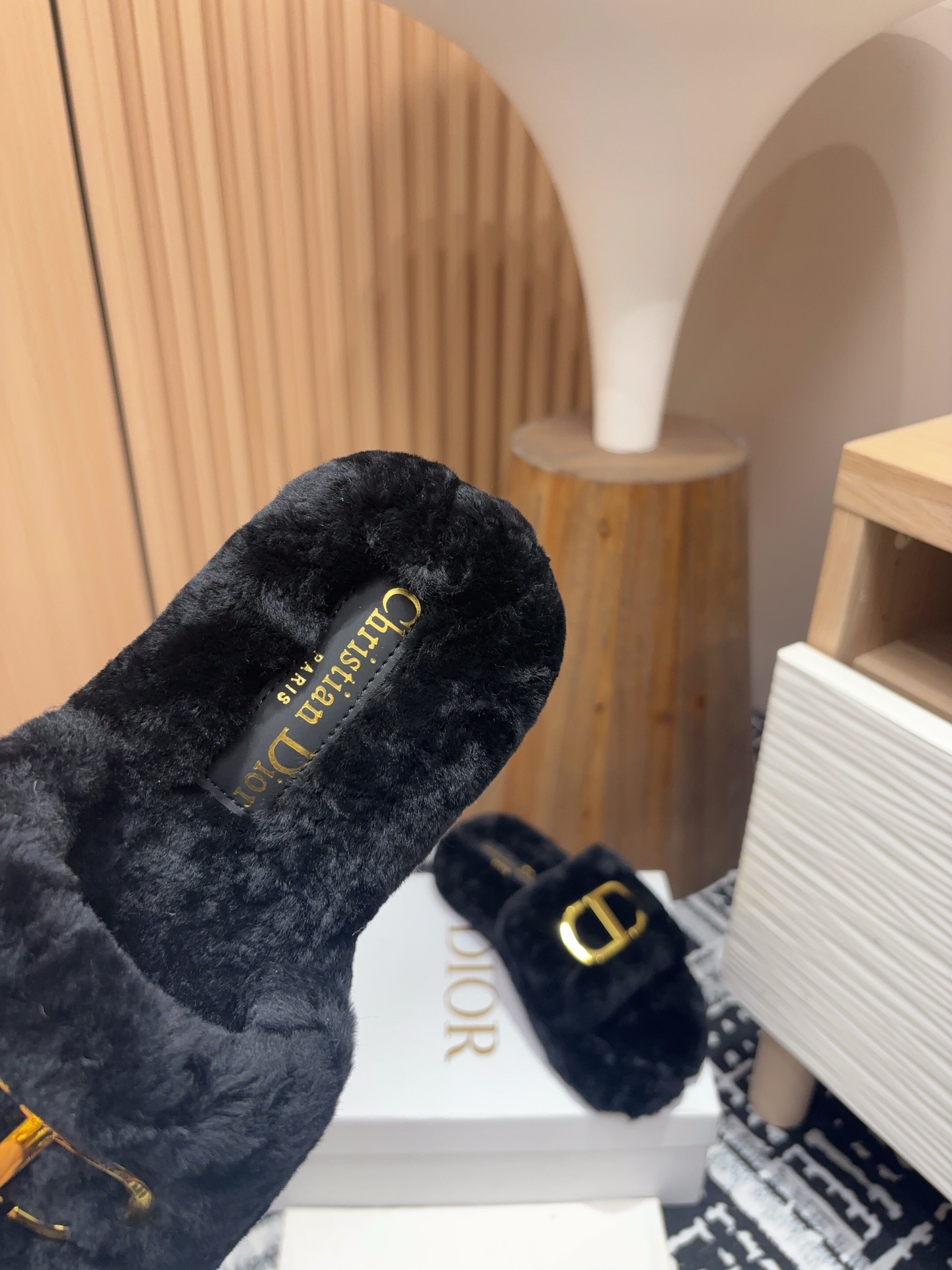 Dior Chez Moi Fuzzy Slippers