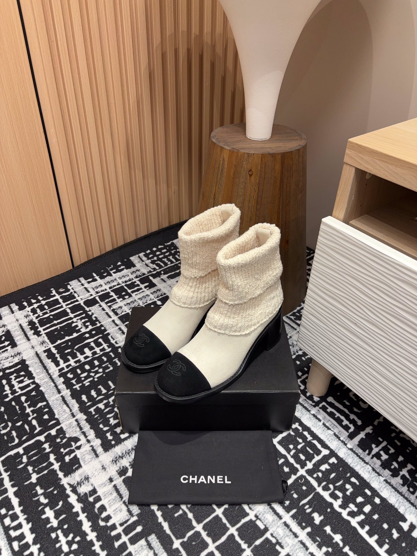 Chanel Chunky Heel Knitted Booties