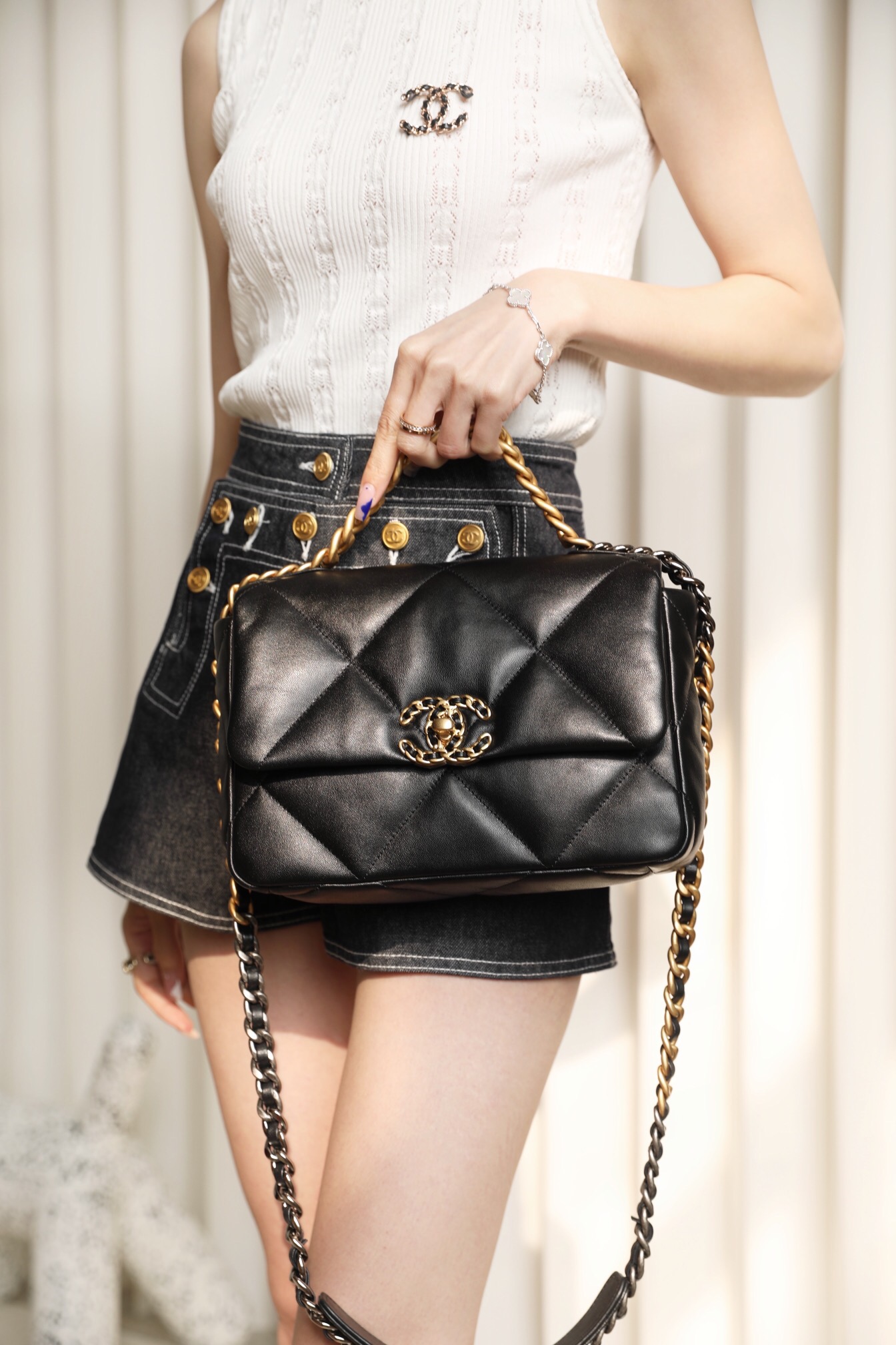 Chanel Black Gold Chain 19 Bag