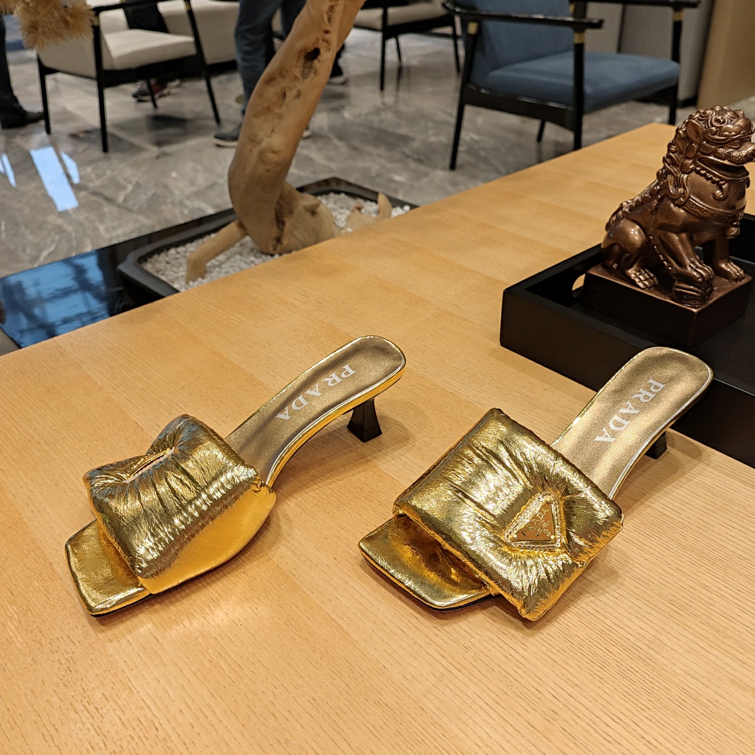 Prada Super Soft Leather Low-heeled Heeled Sandals