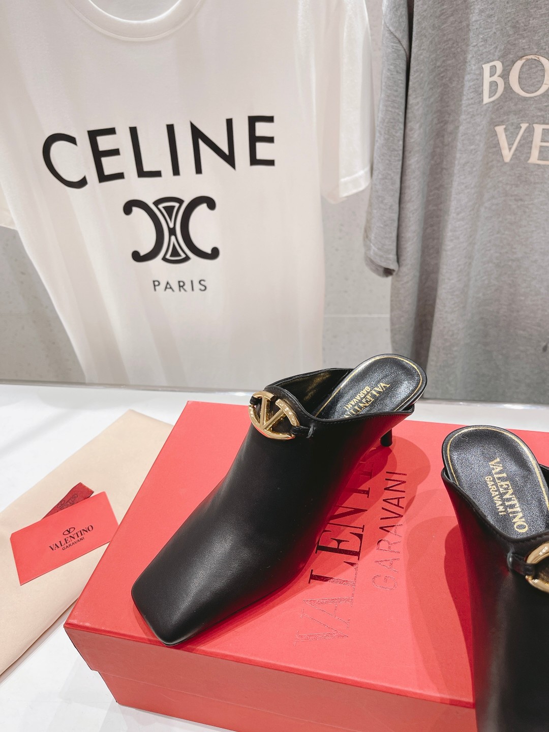 Valentino Square-Toe Leather High-Heeled Shoes