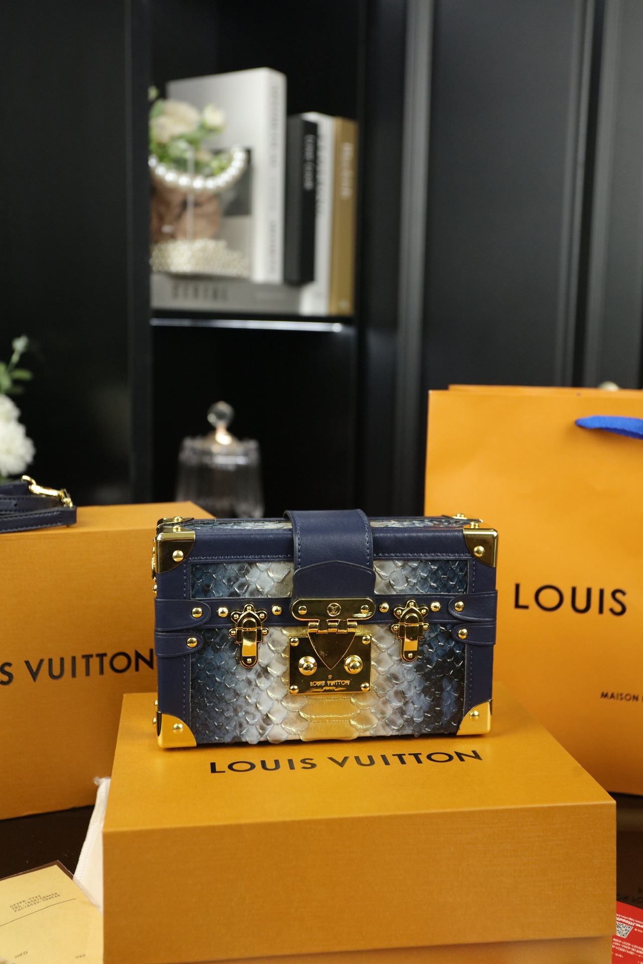 LV Petite Malle Crocodile-Textured Box Bag