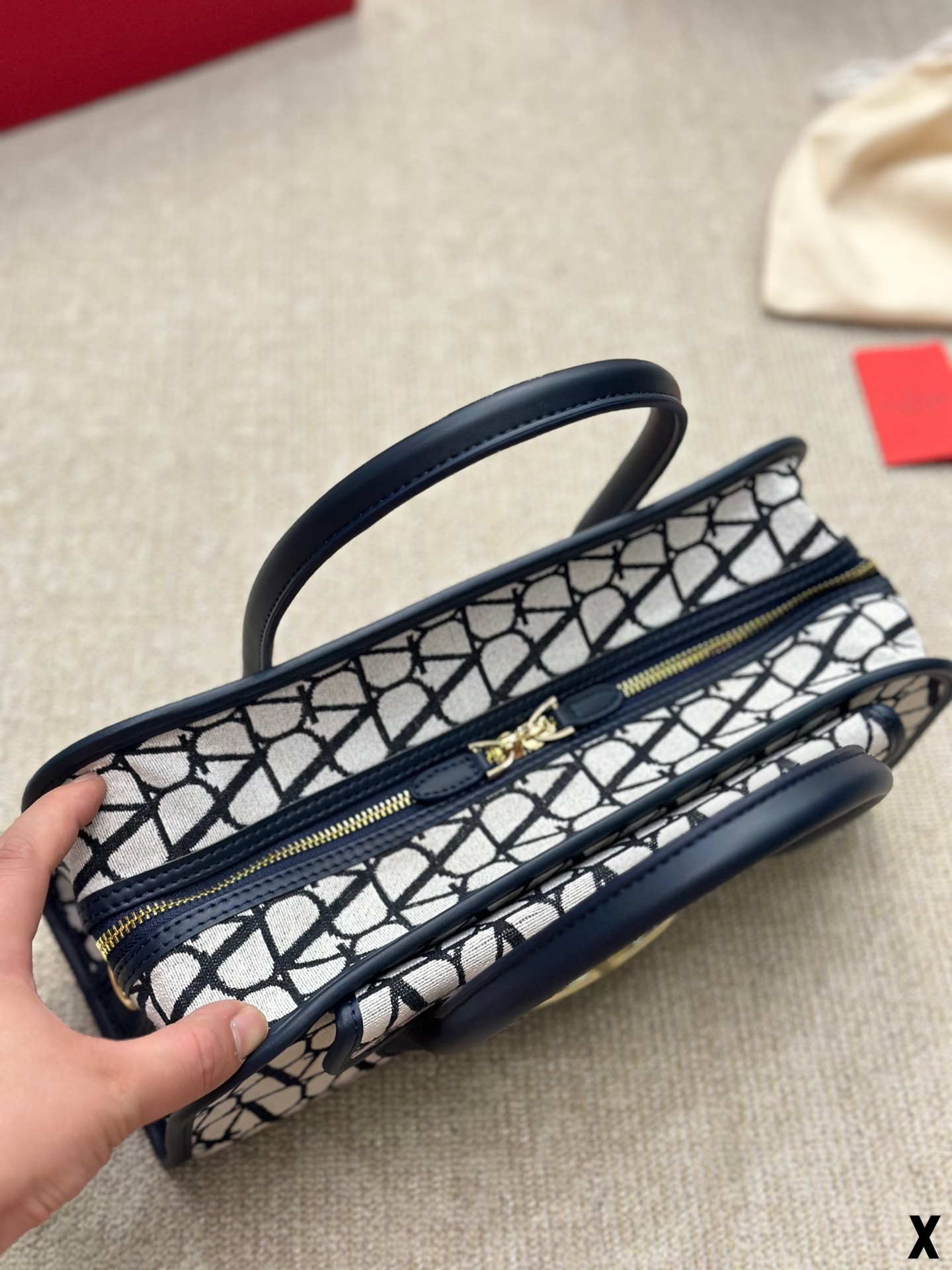 Valentino V-Logo LOCÒ Sheepskin and Fabric Handbag