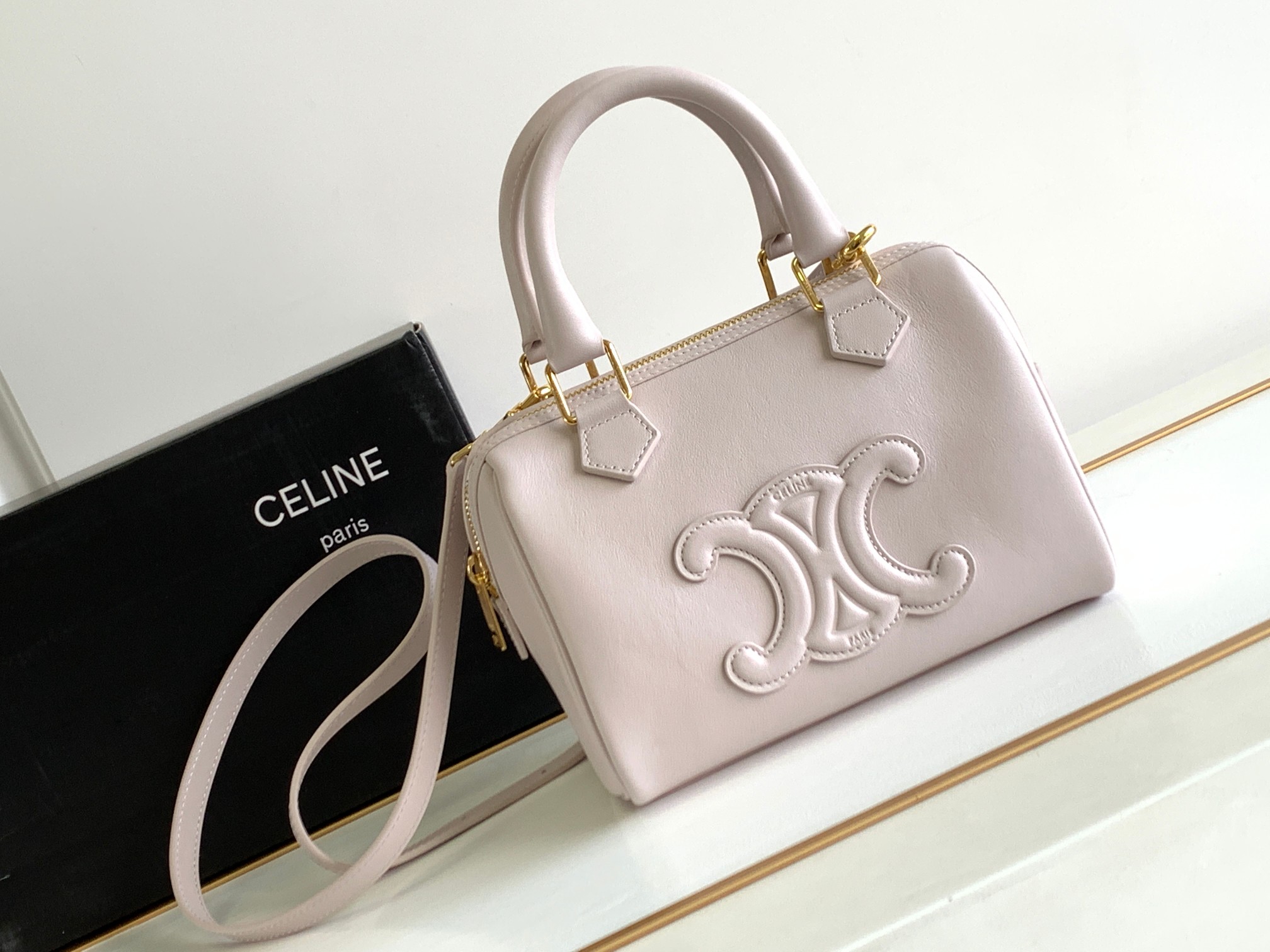Original big brand luxury goods 1:1 high-end quality top qualityCELIN CUIR TRIOMBE small smooth calf leather Boston bagOriginal big brand luxury goods 1:1 high-end quality top original size copy