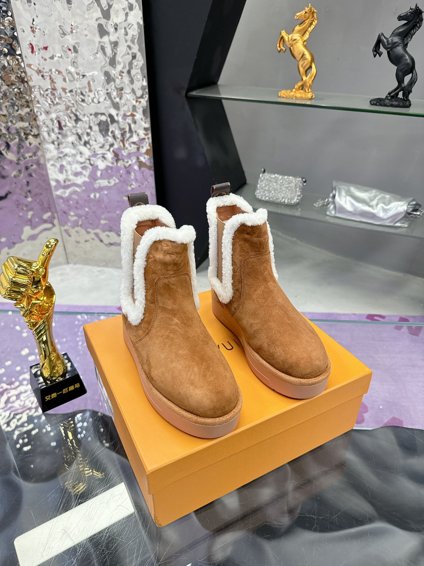 LV Winter Birkenstock-Style Fur Boots