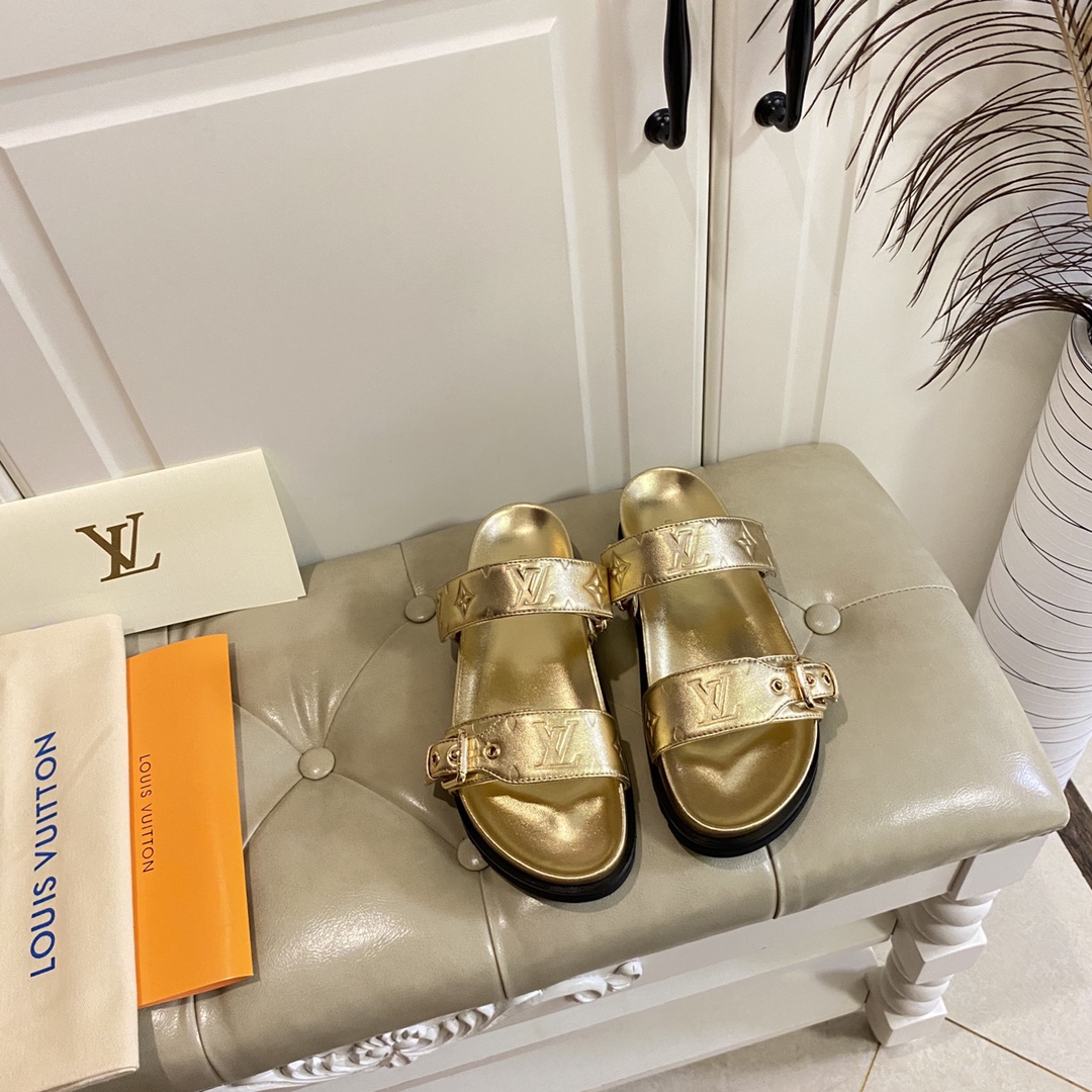 LV Fashionable Classic Versatile Leather Slippers