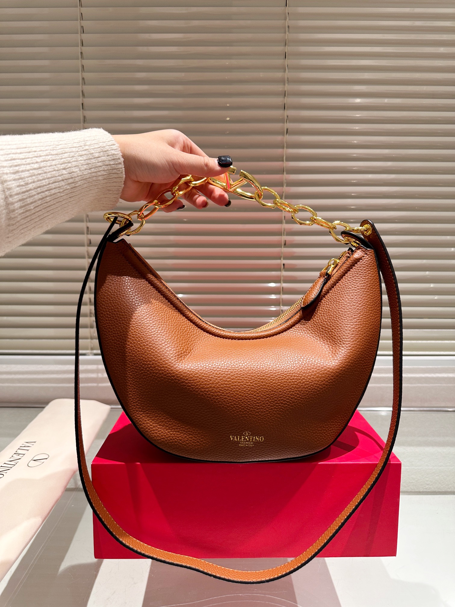 Valentino Smooth Nappa Chain Crossbody/Shoulder Bag