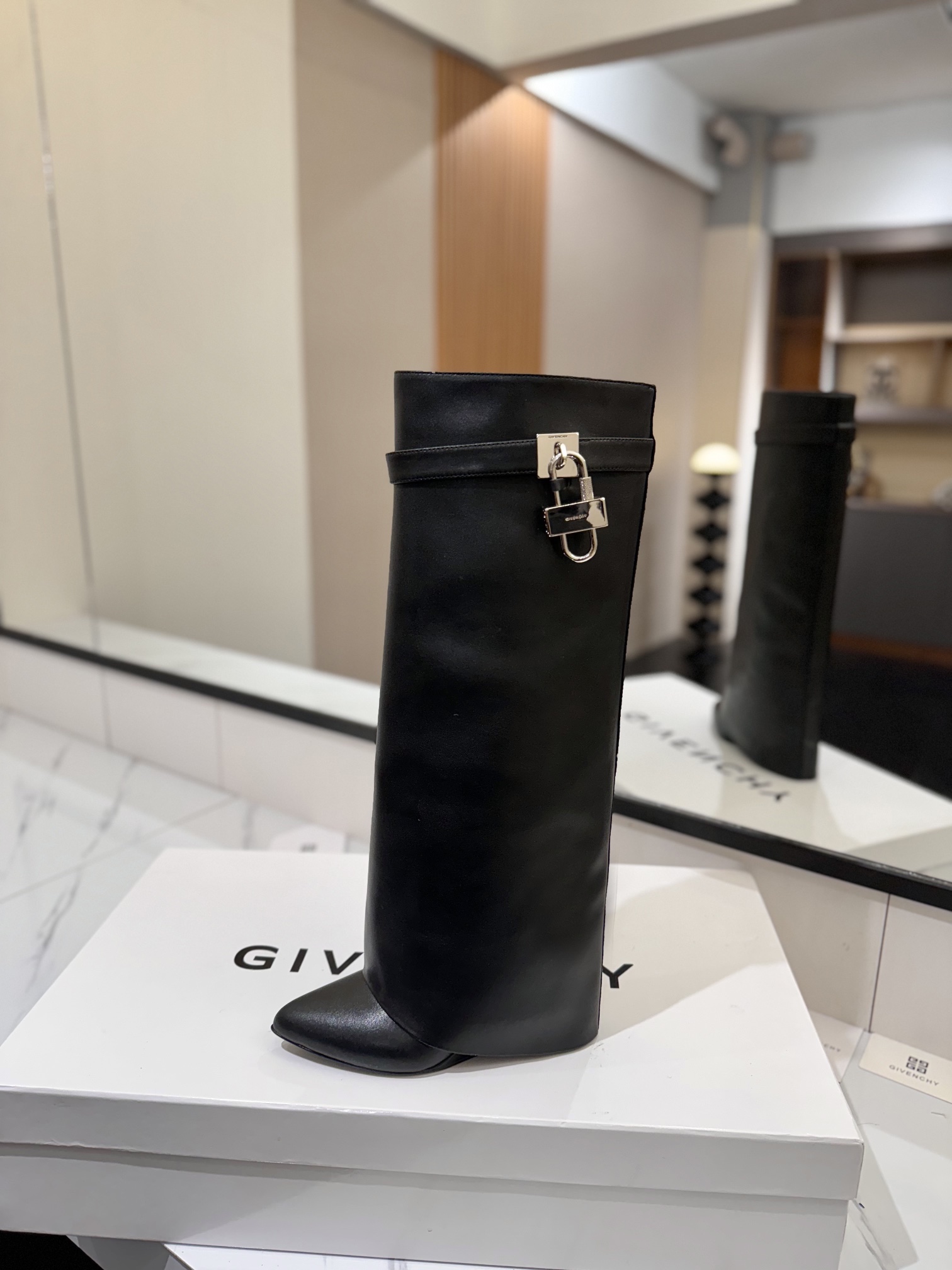 Givenchy Leather Pointed-Toe High-Heeled Long Boots