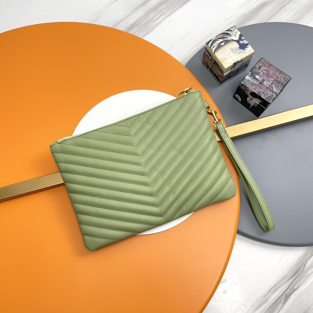 SAINT LAURENT Clutch Bag in Light green Twill Leather