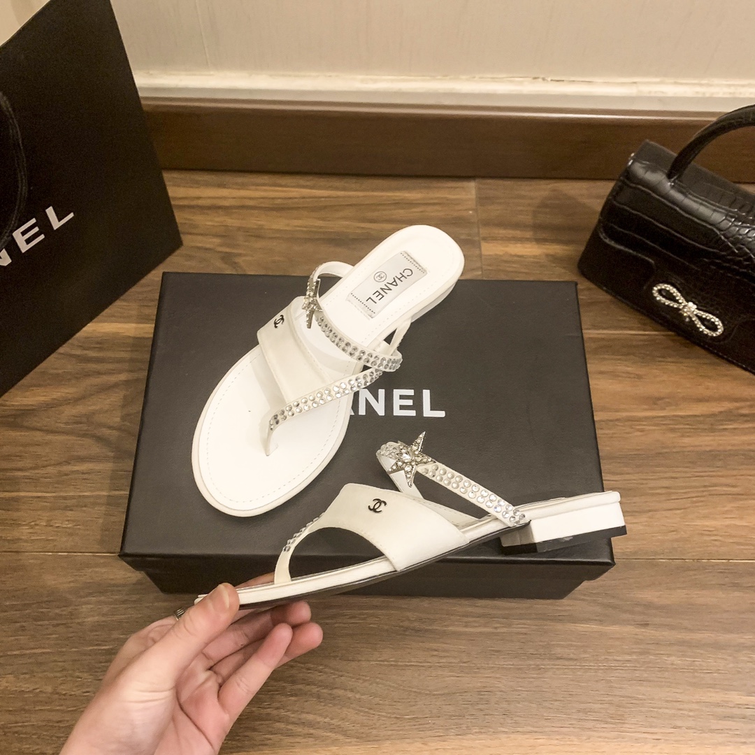 Chanel White Flip-Flops