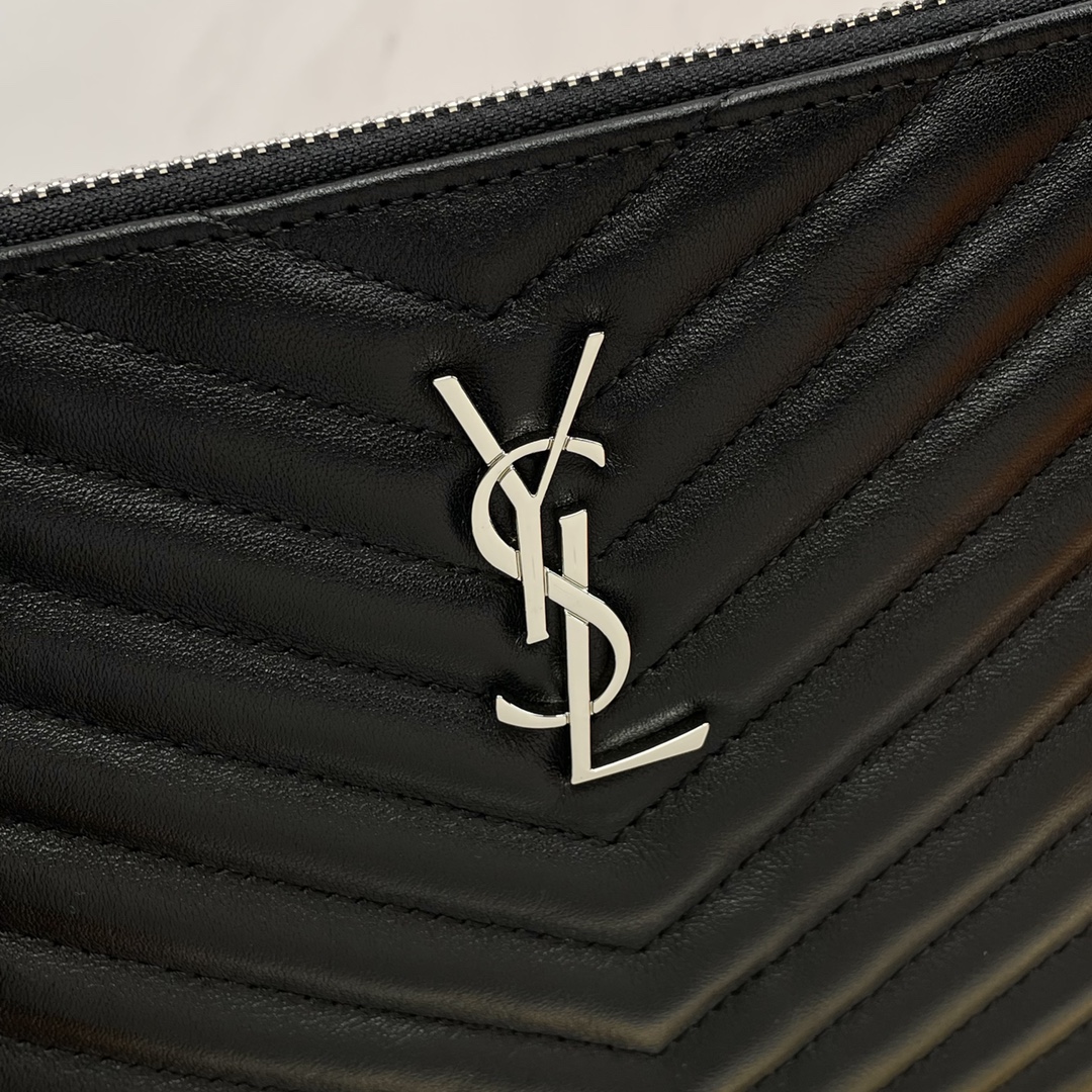 SAINT LAURENT Black Twill Leather Clutch Bag
