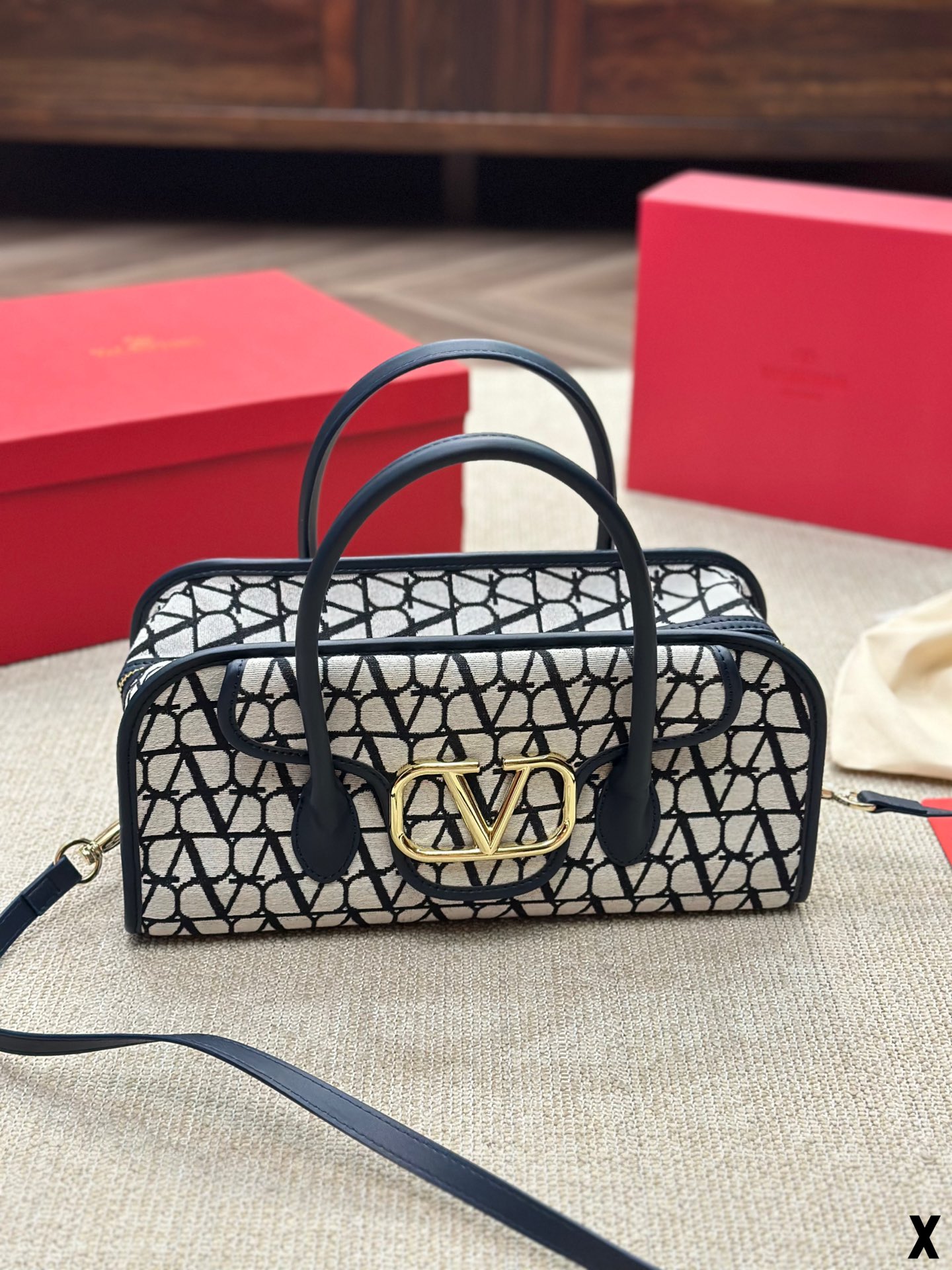 Valentino V-Logo LOCÒ Sheepskin and Fabric Handbag