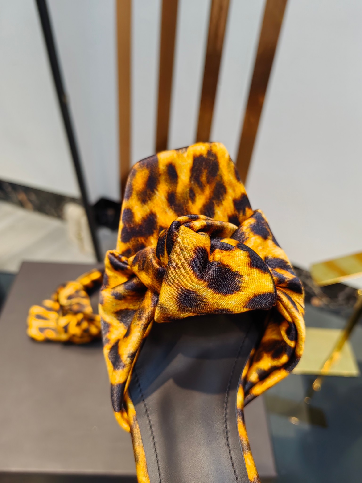 Balmain Square-Toed Leopard Print High-Heeled Slippers