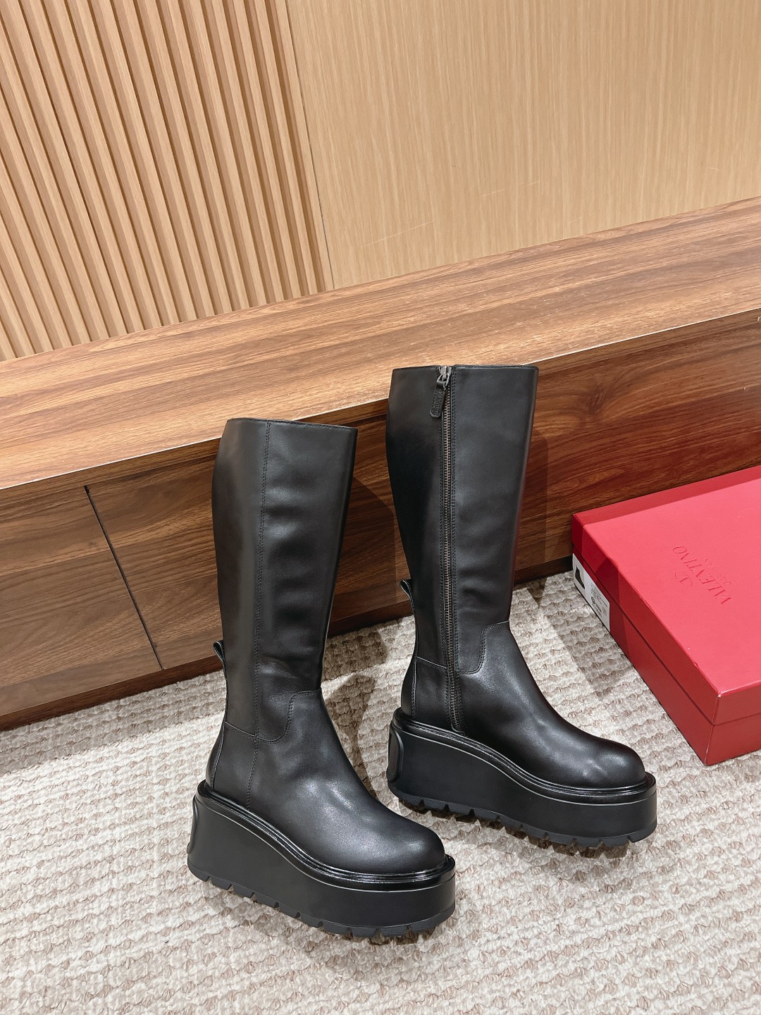Valentino Leather Chunky Heeled Boots