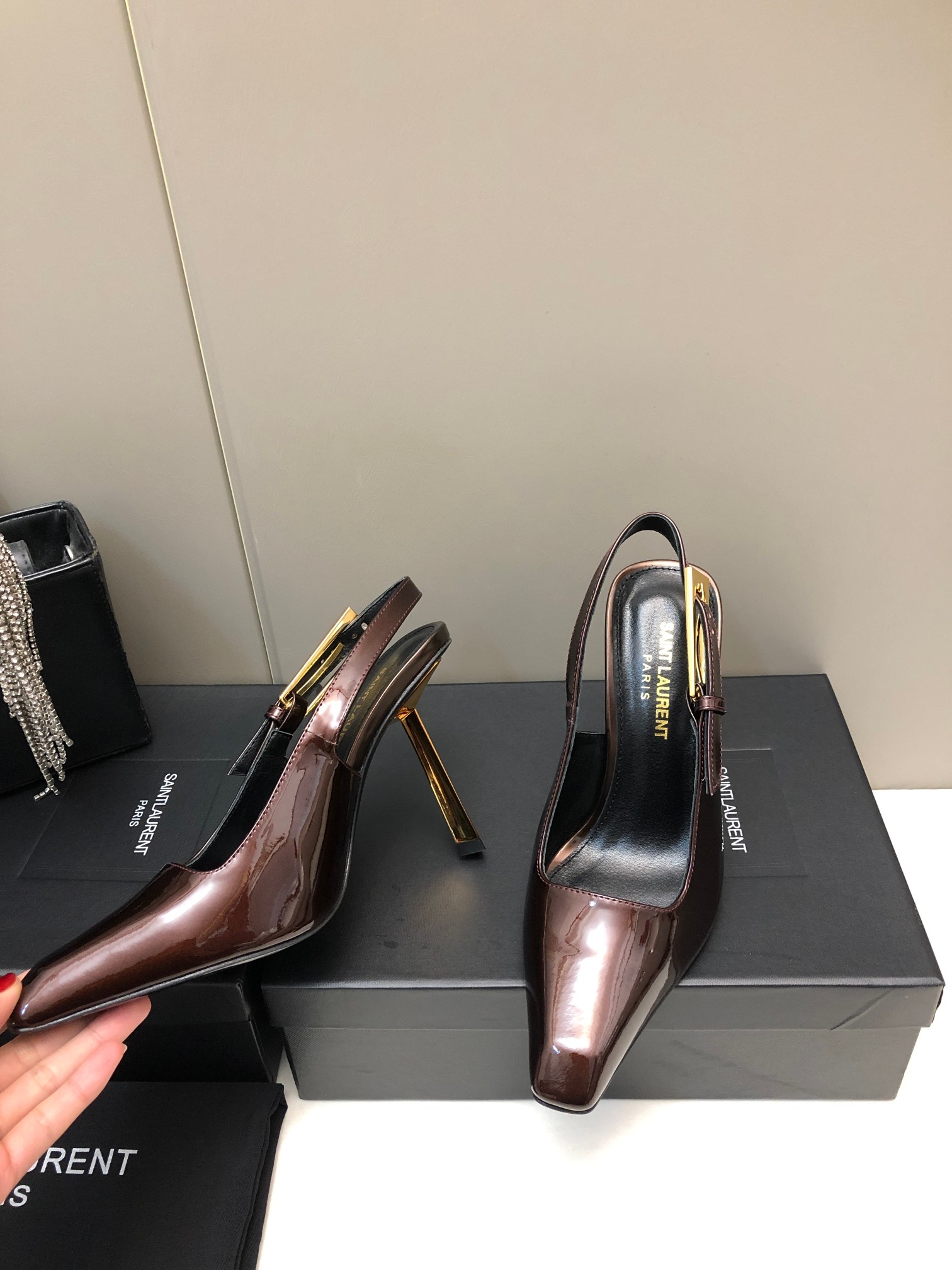 Saint Laurent Small Square-Toe High Heels