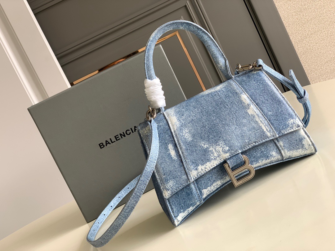 Balenciaga Glossy Crocodile-Embossed Leather Handbag
