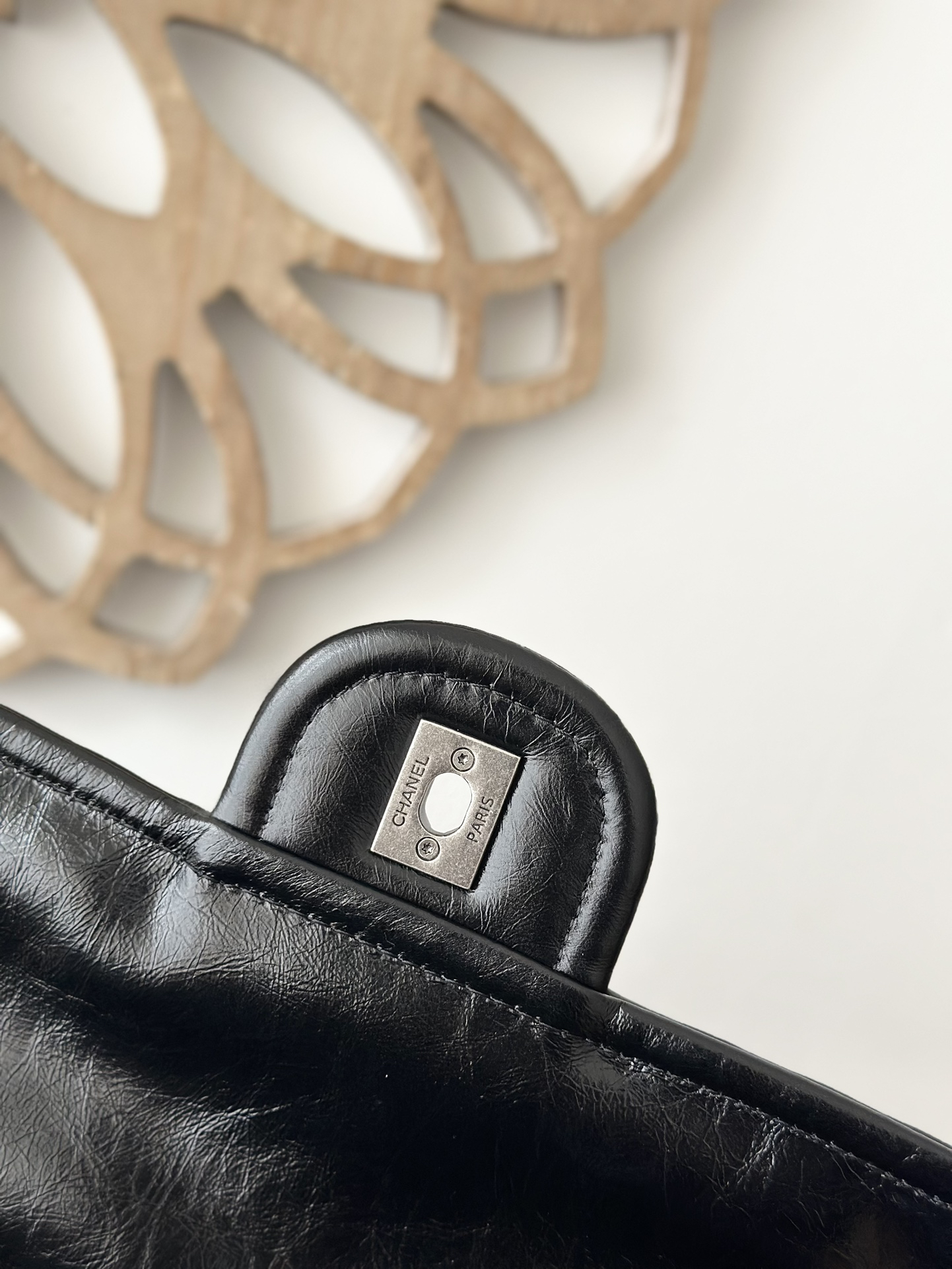 Chanel Black Resin Leather Flap Bag