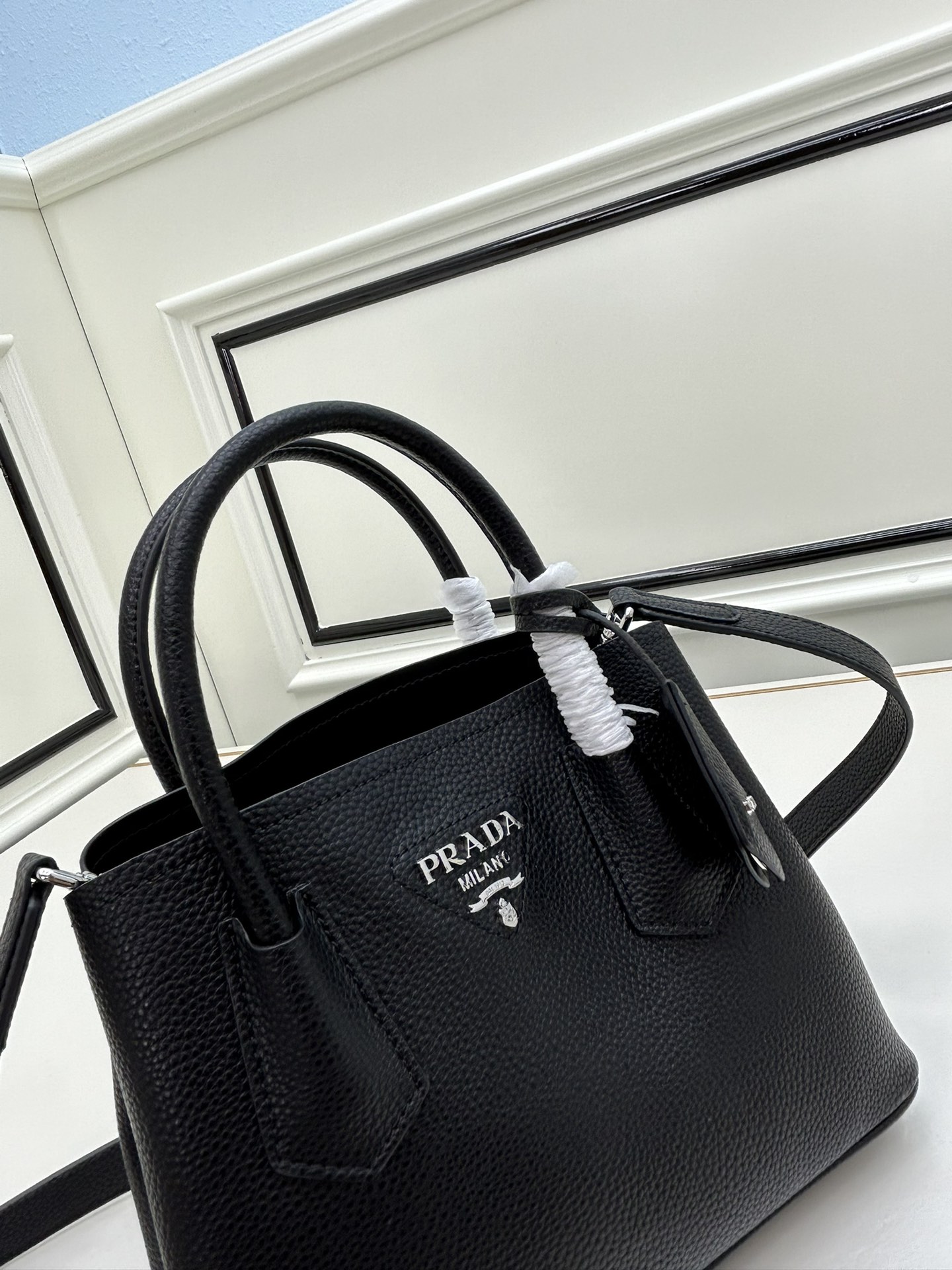 Prada Double Pebbled Leather Handbag