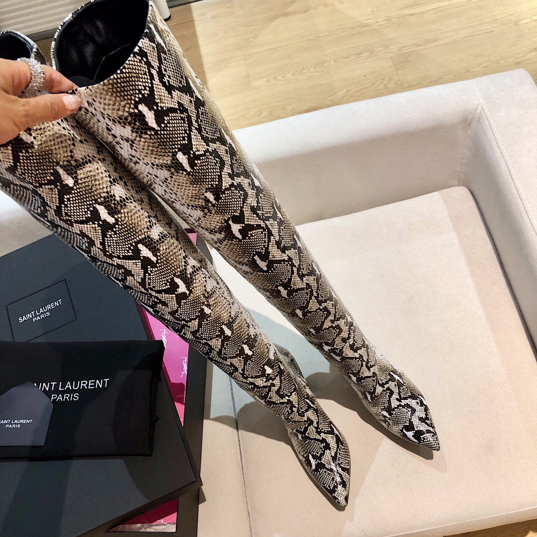 Saint Laurent Snakeskin Pointed-Toe Long Boots