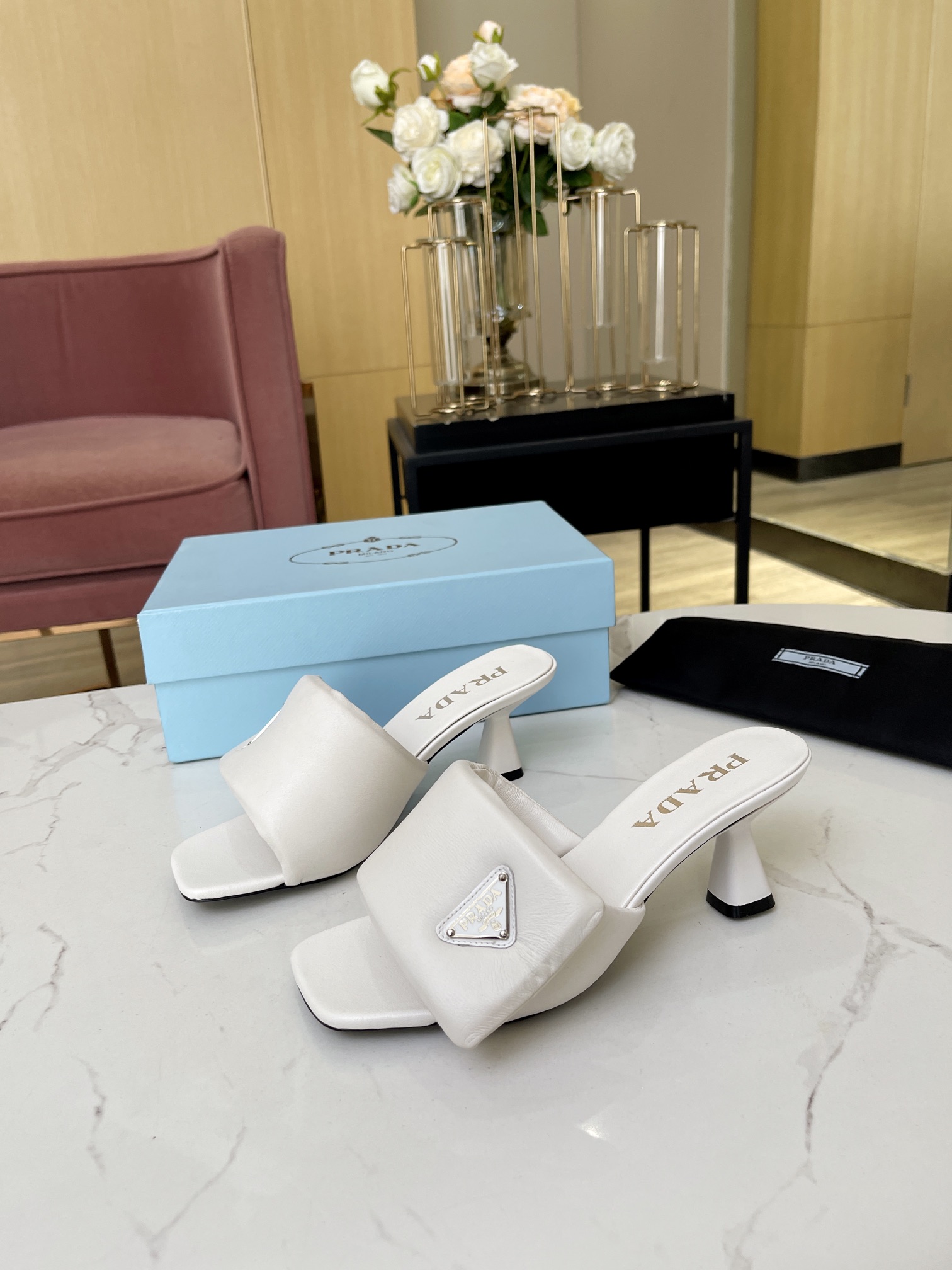 Prada Minimalist Small Heel Slippers