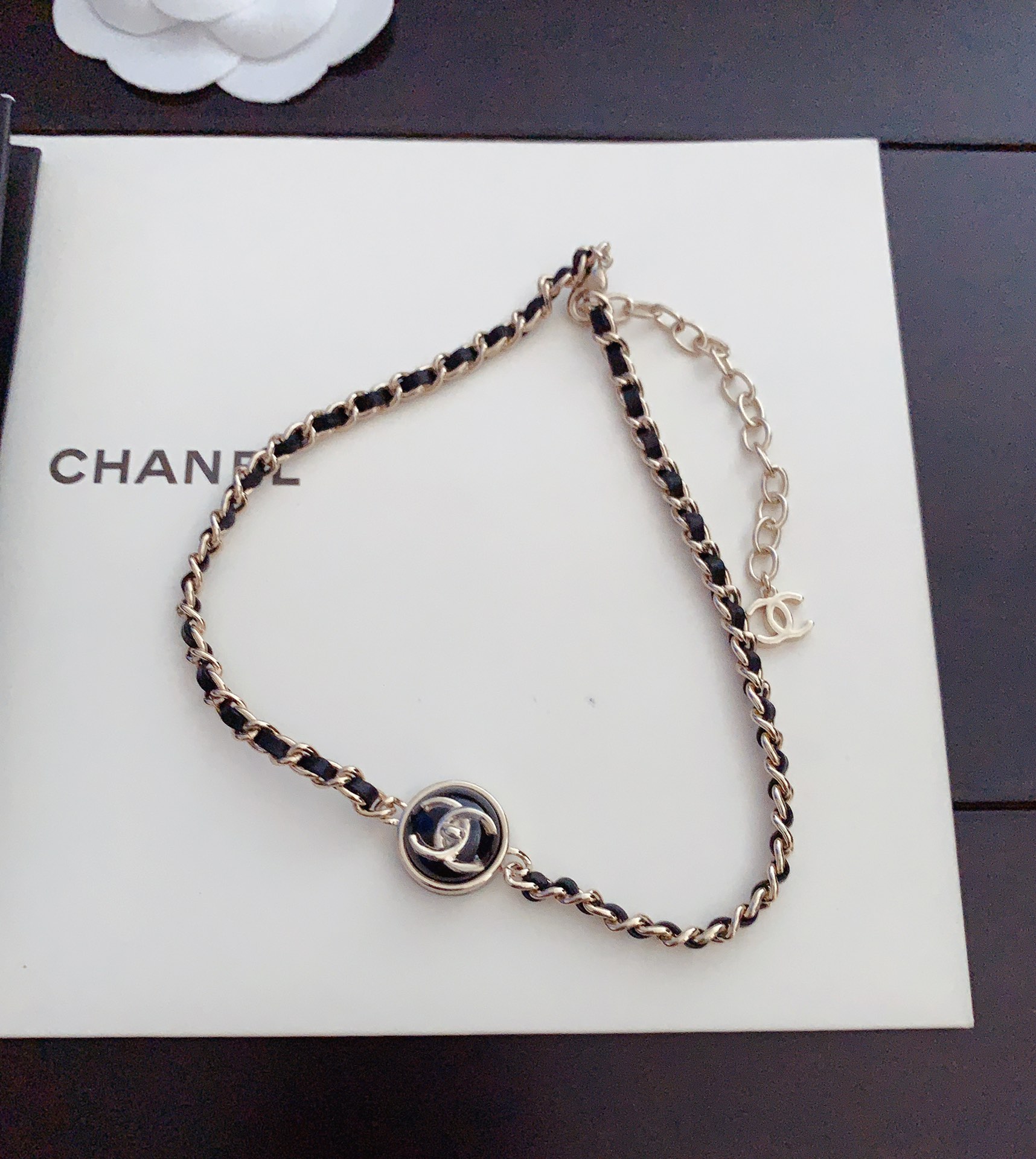 Chanel Resin Black Leather Necklace
