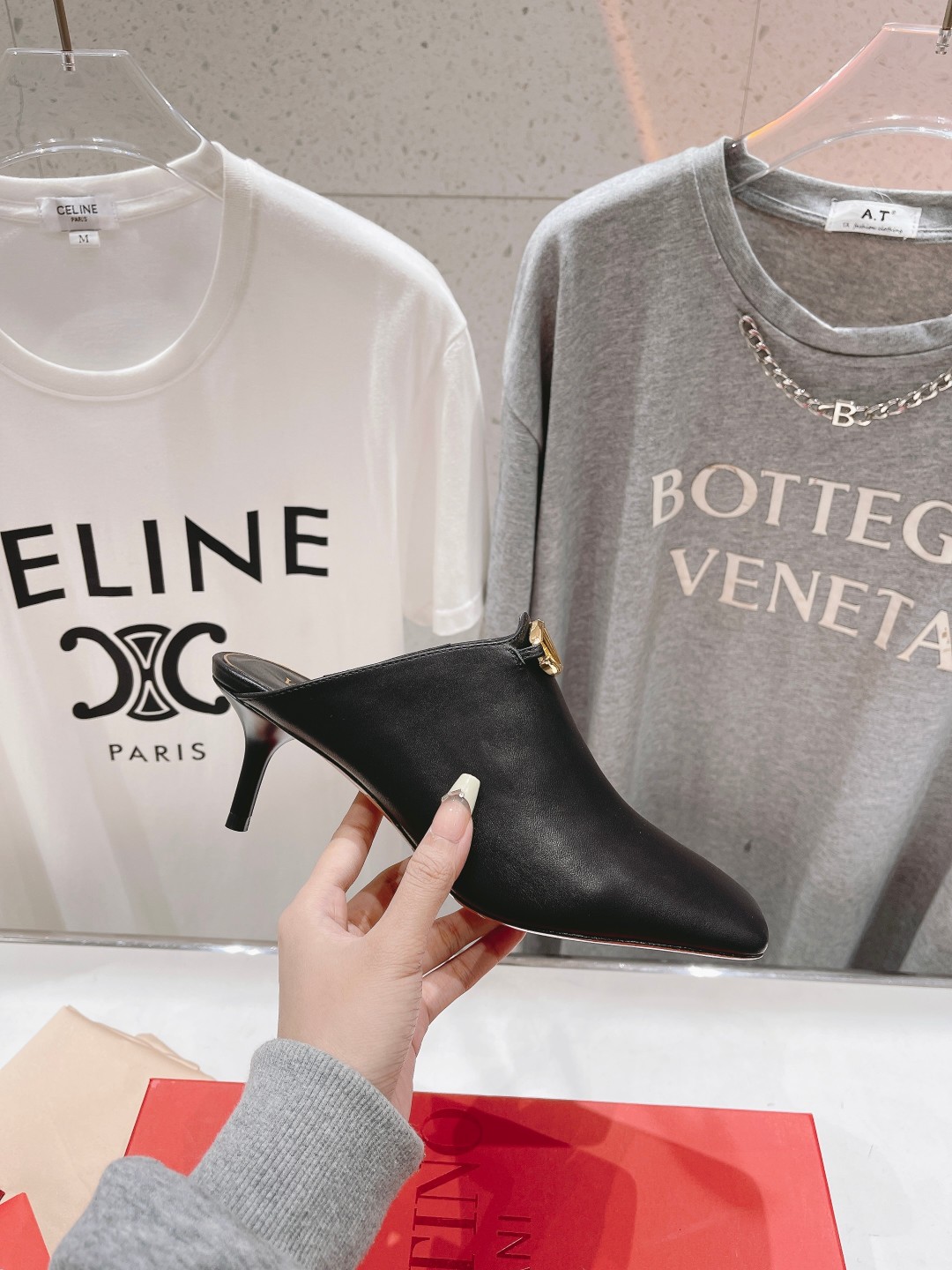 Valentino Square-Toe Leather High-Heeled Shoes