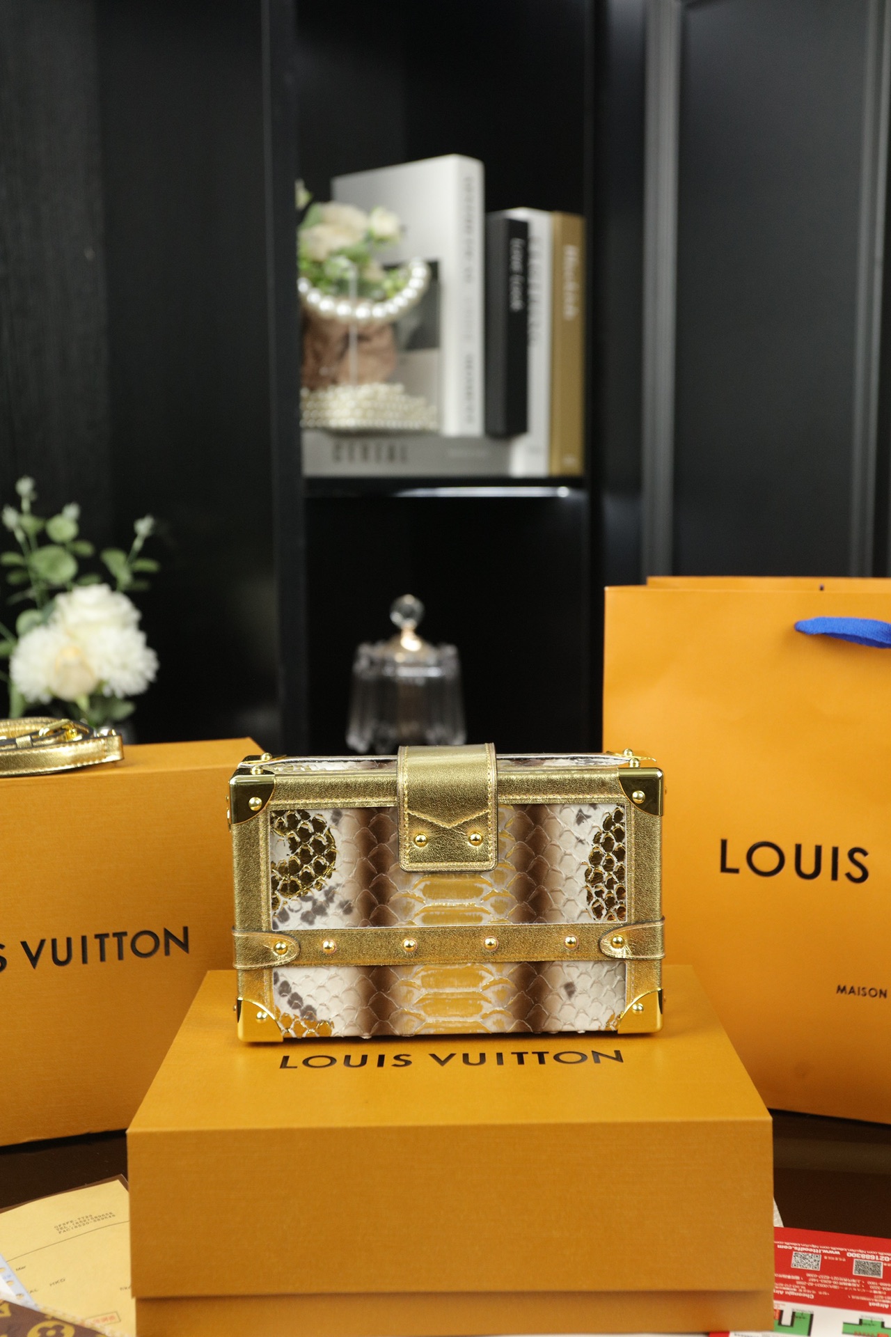 LV Petite Malle Crocodile-Textured Box Bag