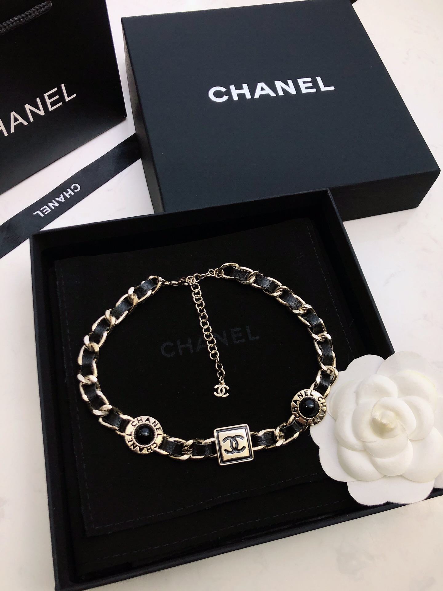Chanel Elegant Braided Leather Necklace