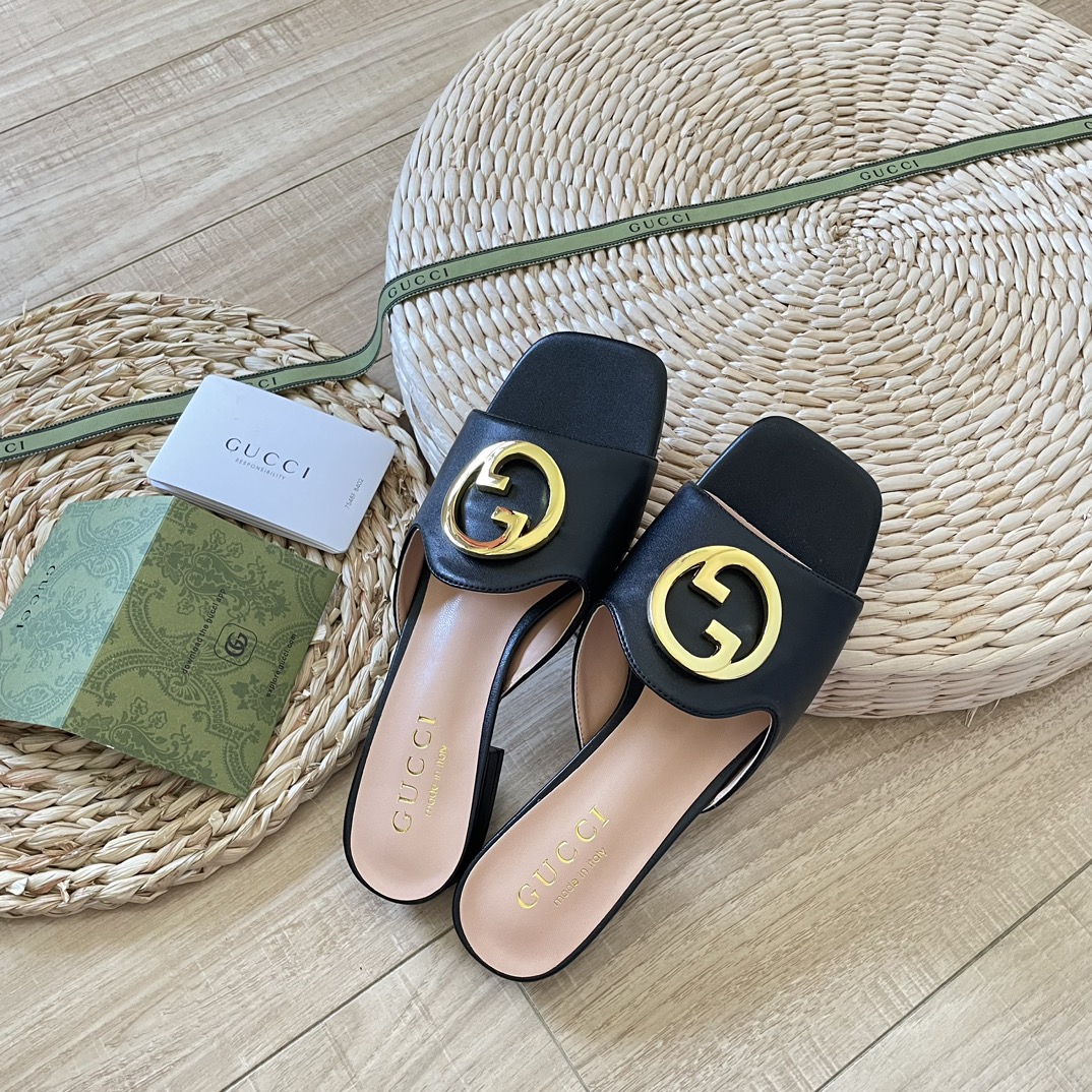 GUCCIOriginal big brand luxury goods 1:1 high-end quality top qualityGucci new buckle round G slippers/sandals