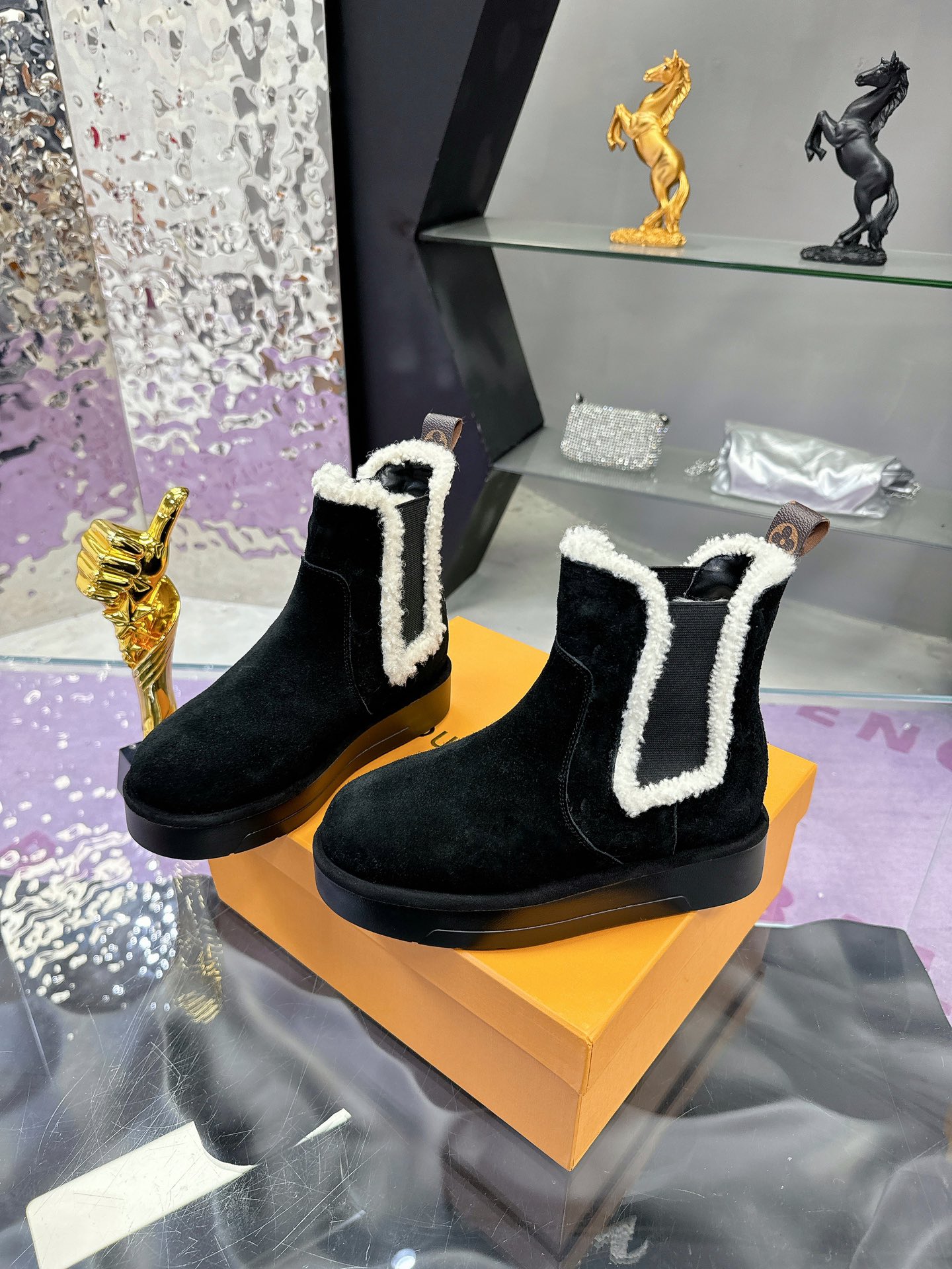 LV Winter Birkenstock-Style Fur Boots