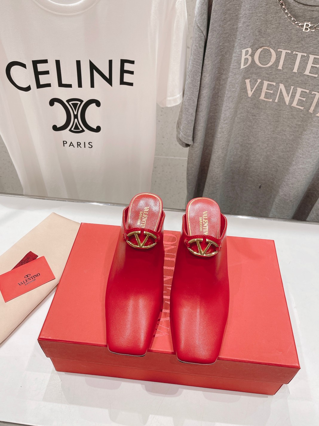 Valentino Square-Toe Leather High-Heeled Shoes