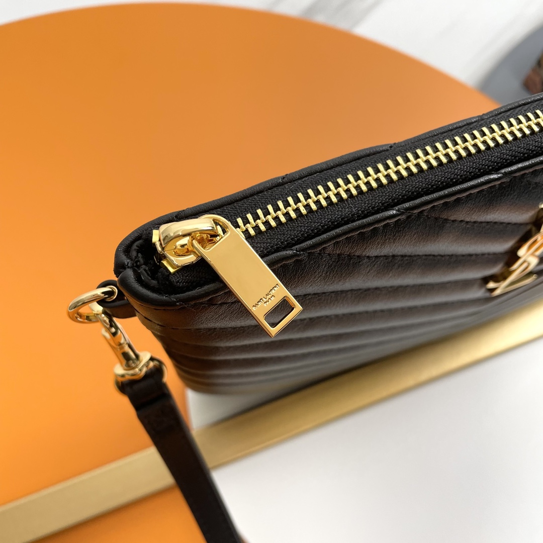 SAINT LAURENT Black Twill Leather Clutch Bag