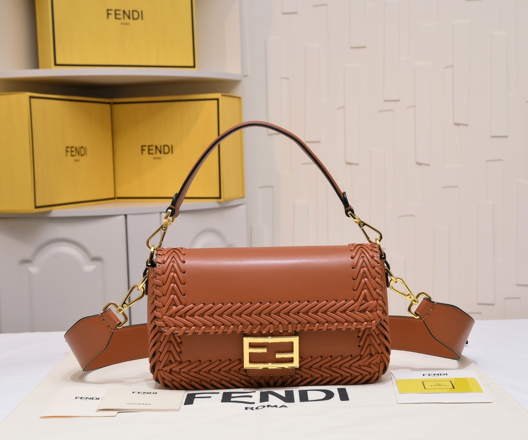 Fendi Baguette Medium Woven Lambskin Handbag