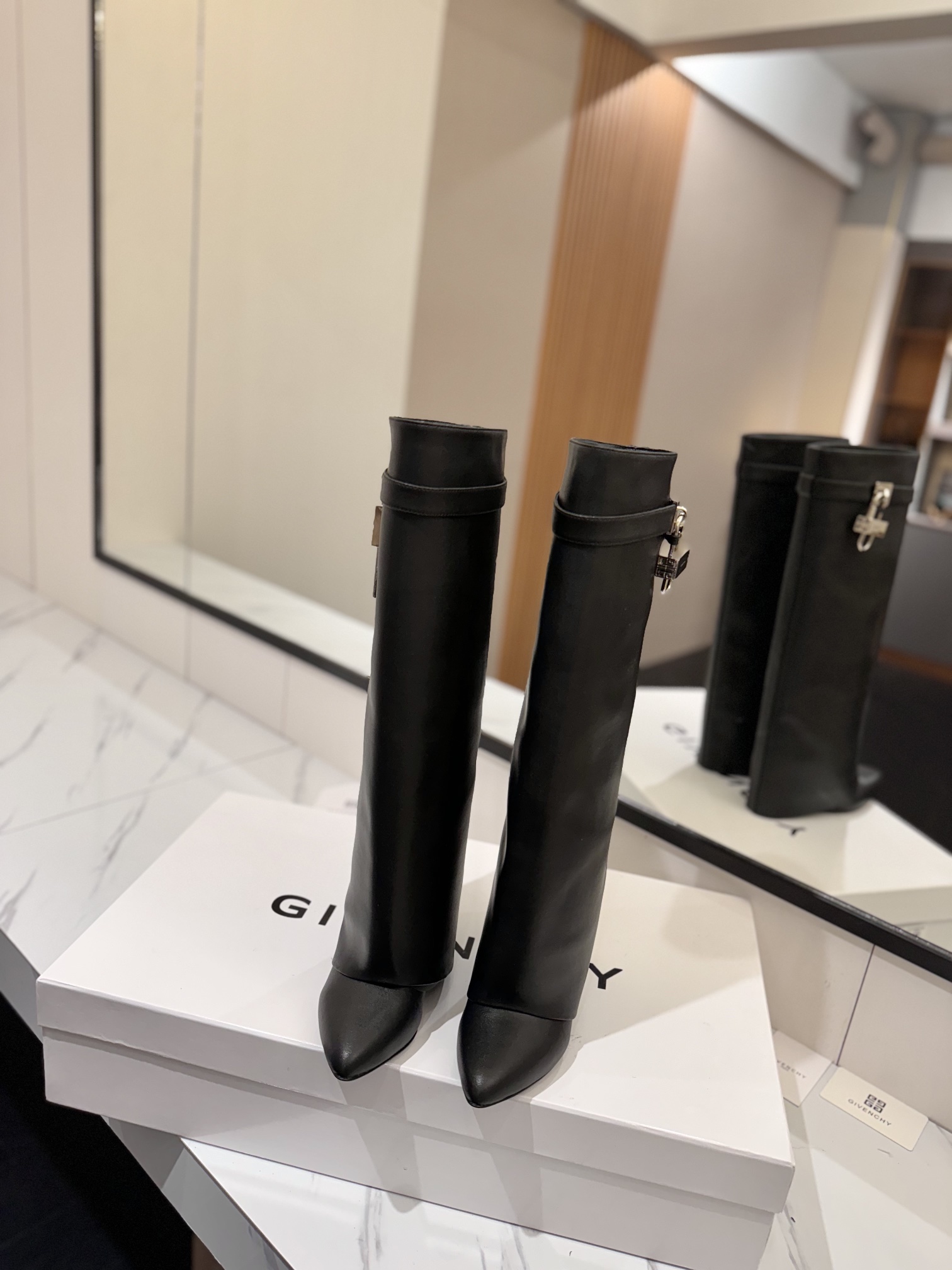 Givenchy Leather Pointed-Toe High-Heeled Long Boots