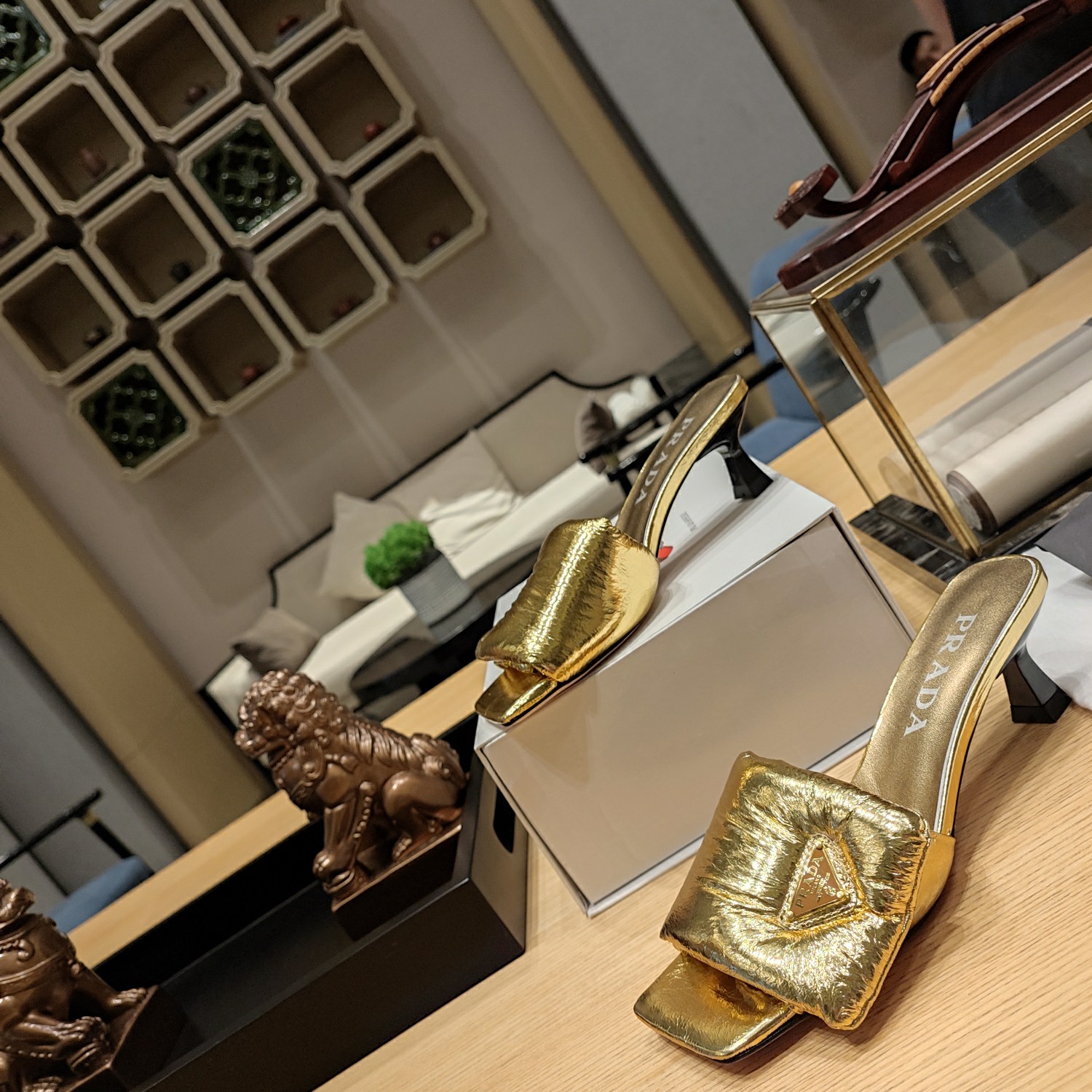 Prada Super Soft Leather Low-heeled Heeled Sandals