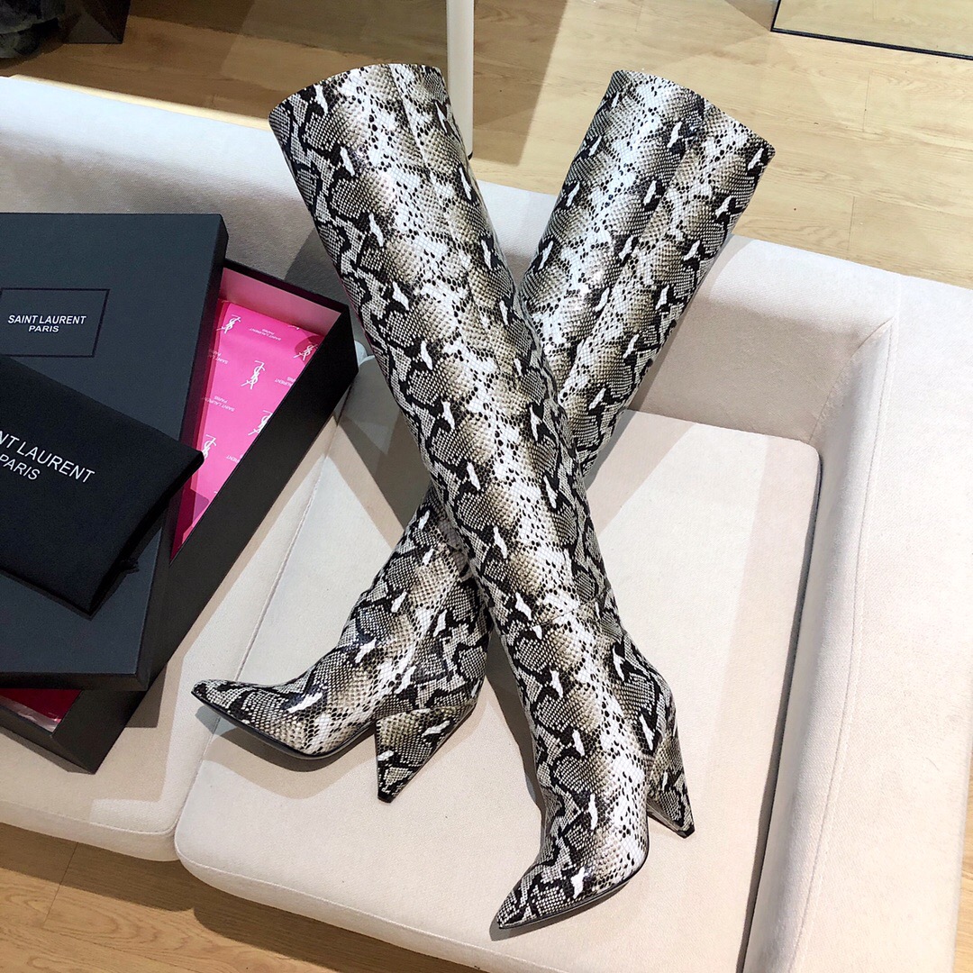 Saint Laurent Snakeskin Pointed-Toe Long Boots