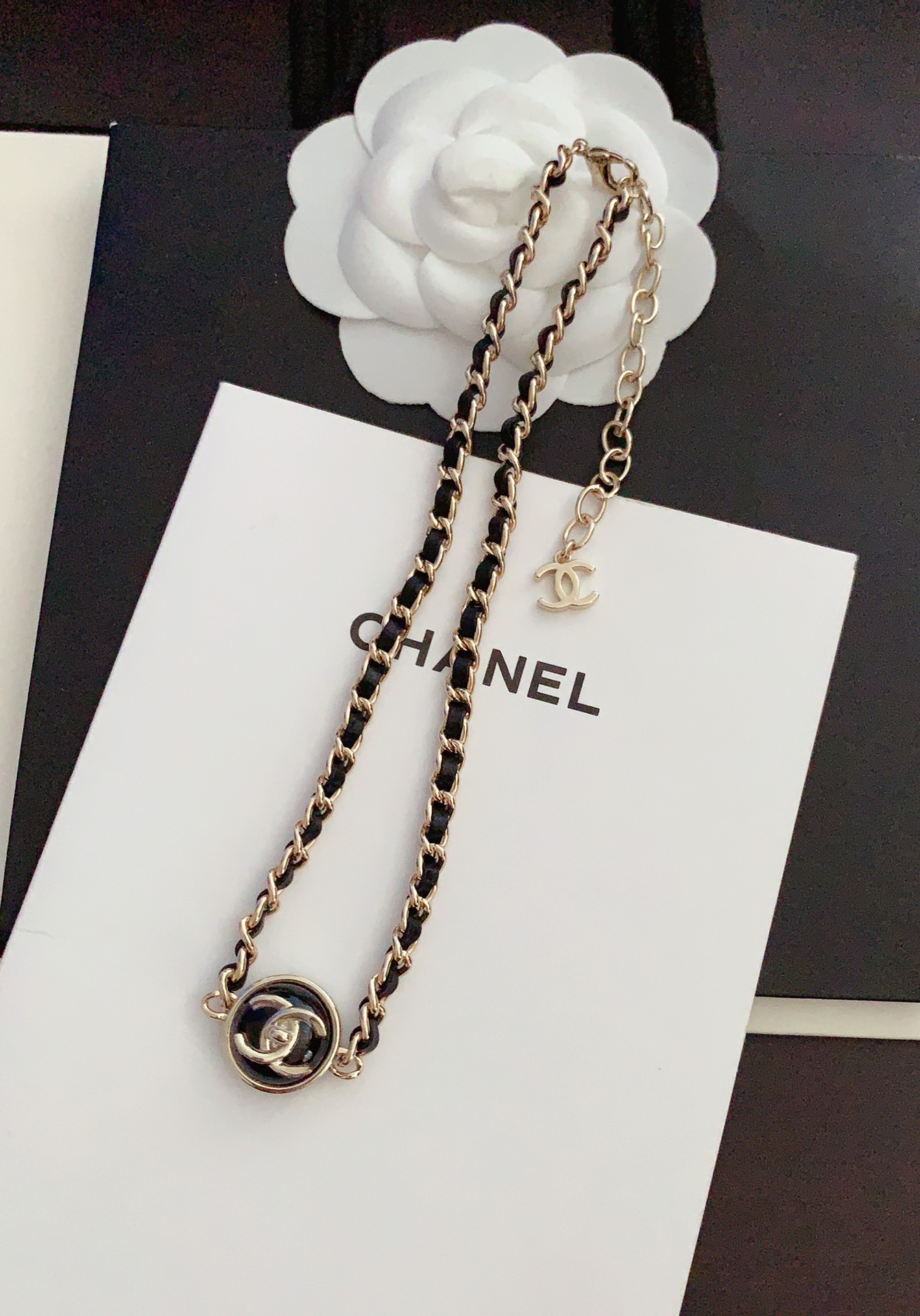 Chanel Resin Black Leather Necklace