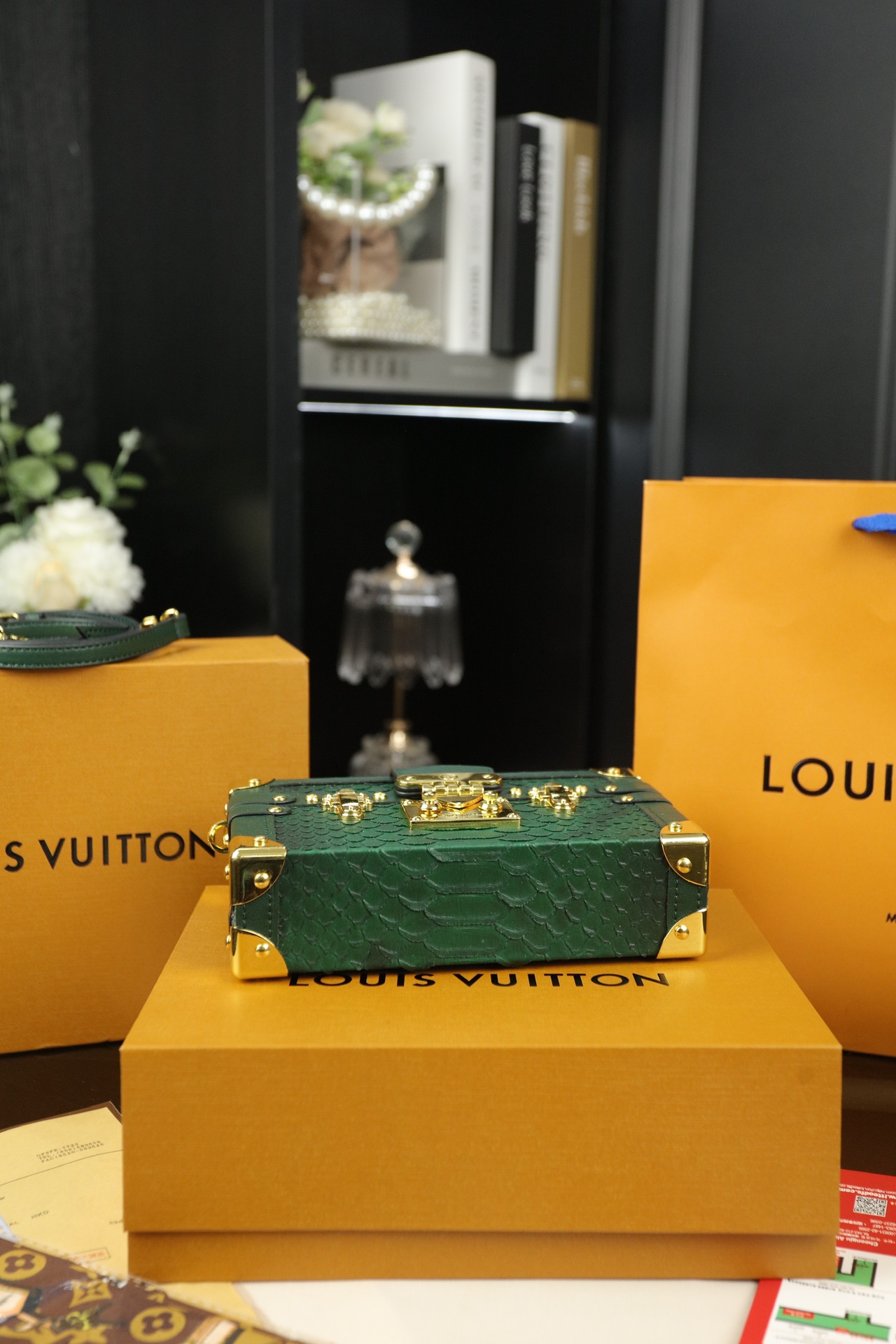 LV Petite Malle Crocodile-Textured Box Bag