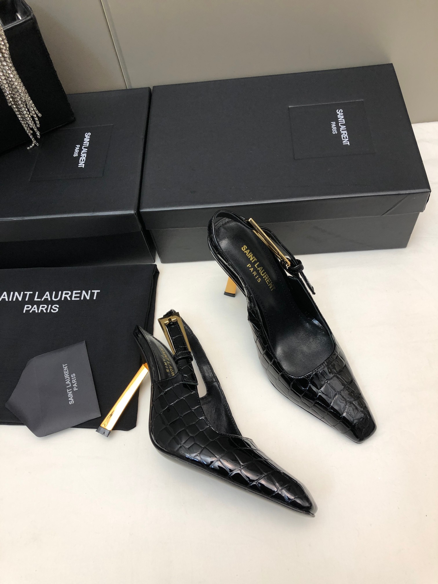 Saint Laurent Small Square-Toe High Heels