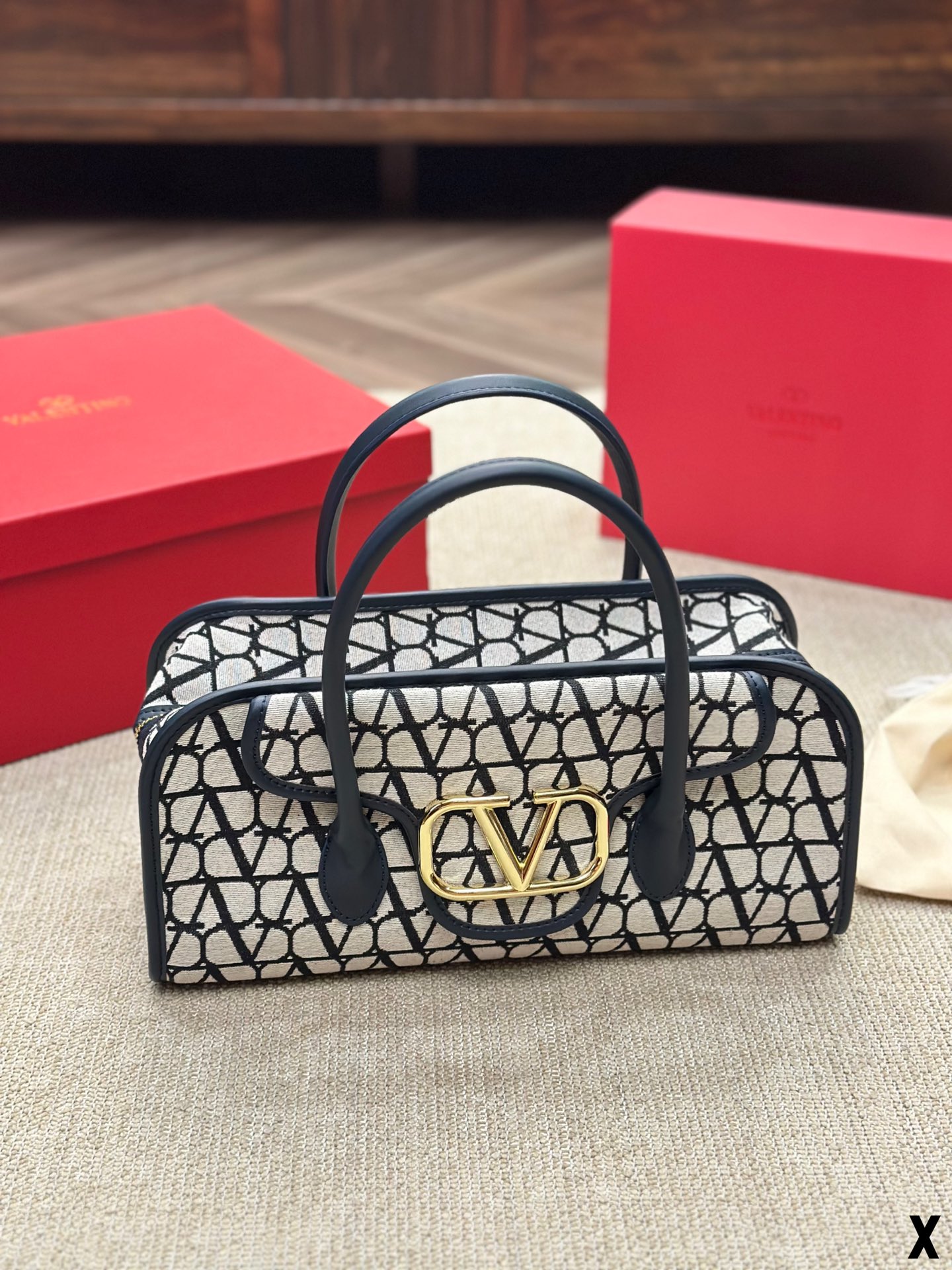 Valentino V-Logo LOCÒ Sheepskin and Fabric Handbag