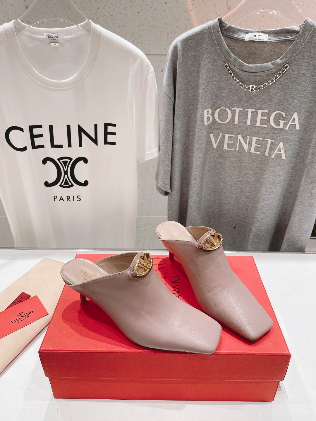 Valentino Square-Toe Leather High-Heeled Shoes