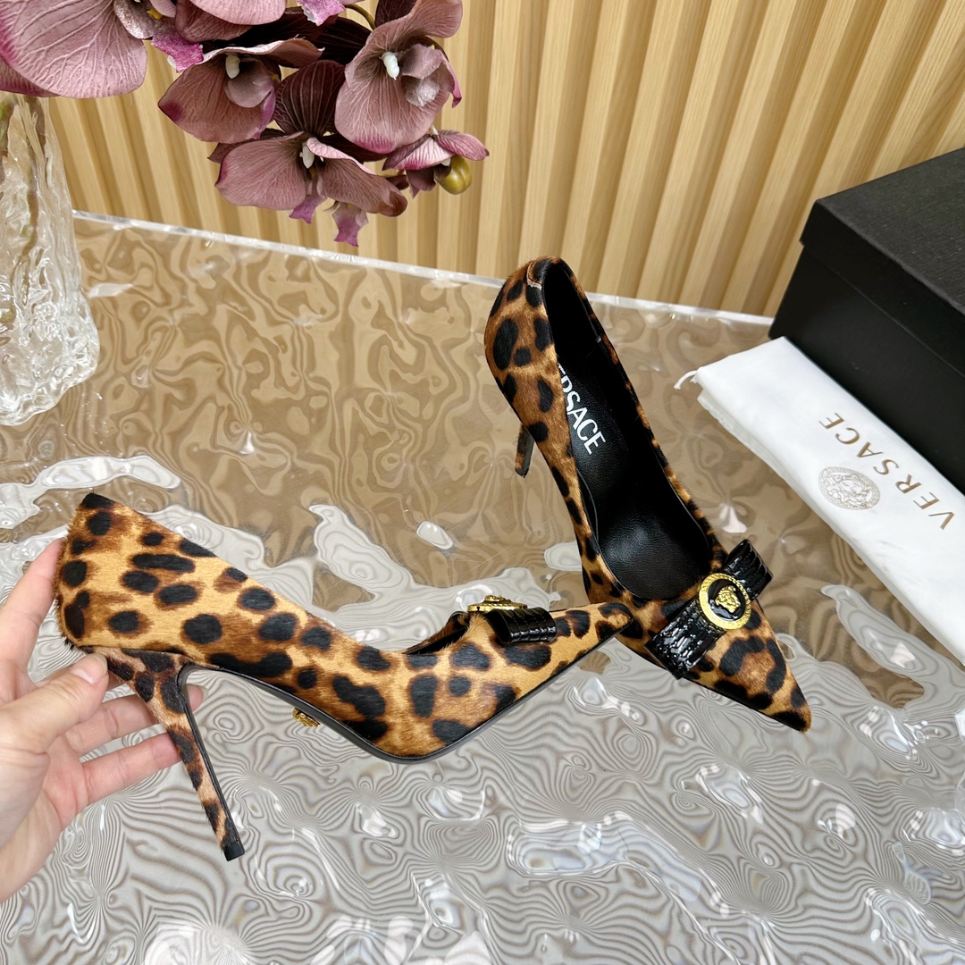Versace Leopard Print Leather High Heels