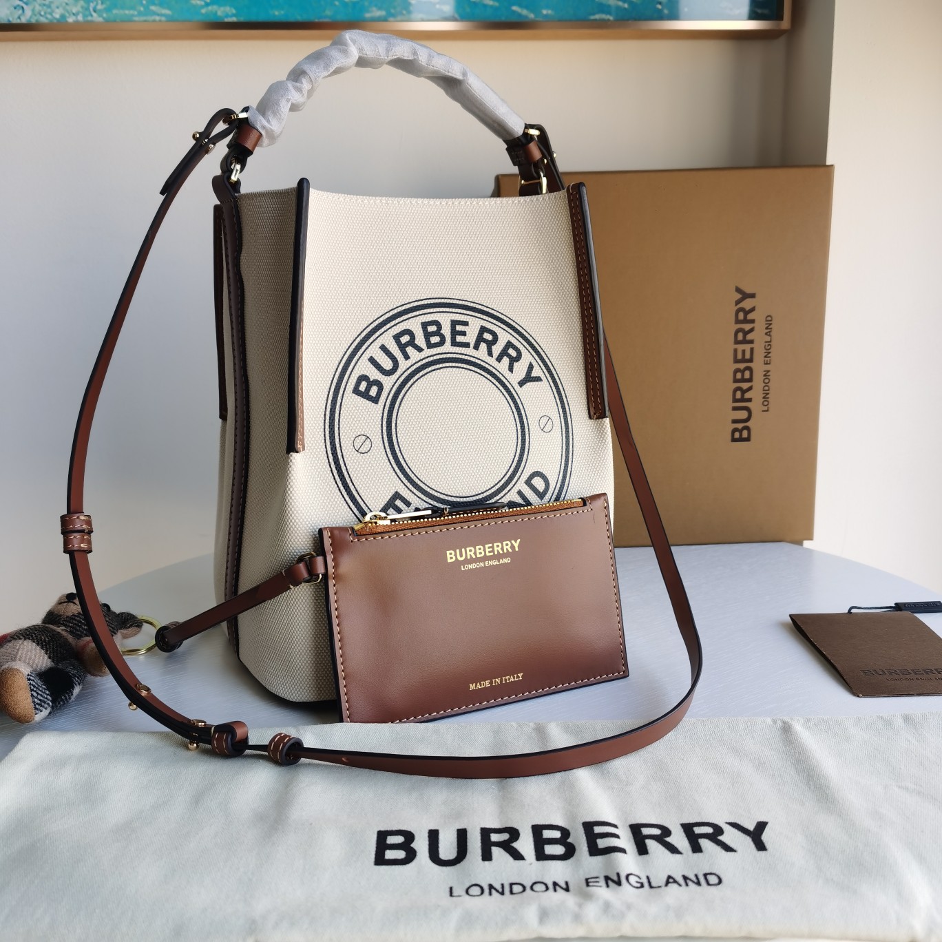 Burberry Equestrian-Inspired Cotton Canvas Tote Bag