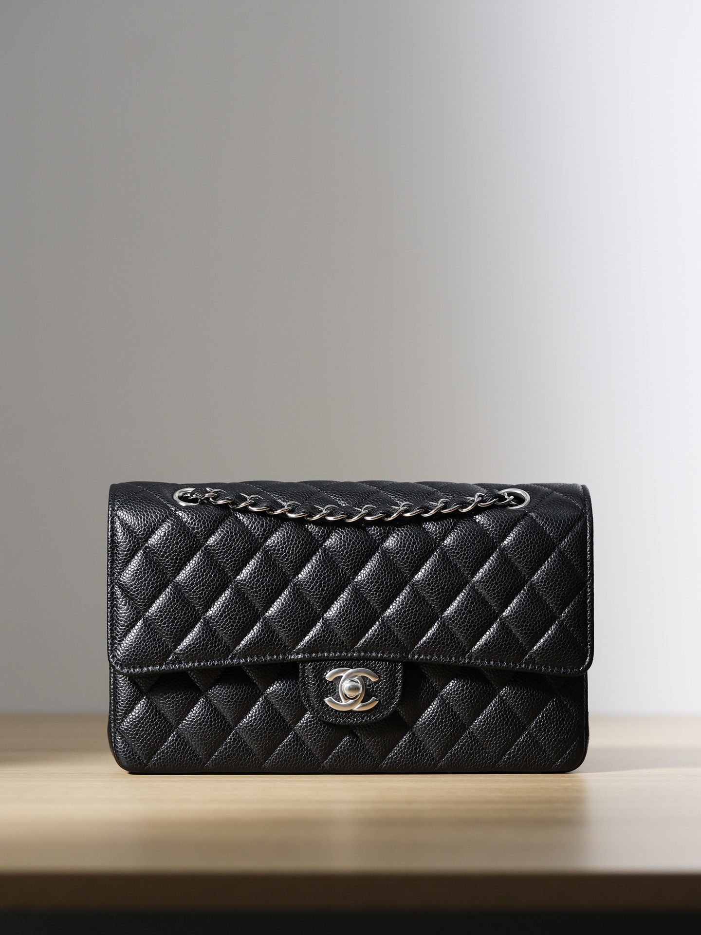 Chanel Classic Black Caviar Leather Single Shoulder Bag