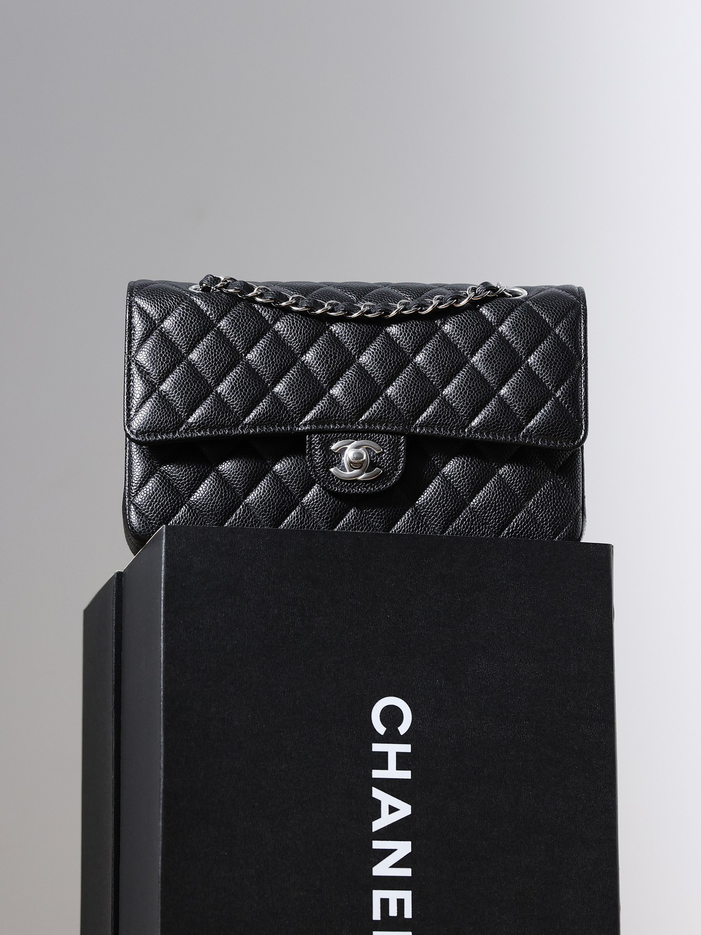 Chanel Classic Black Caviar Leather Single Shoulder Bag