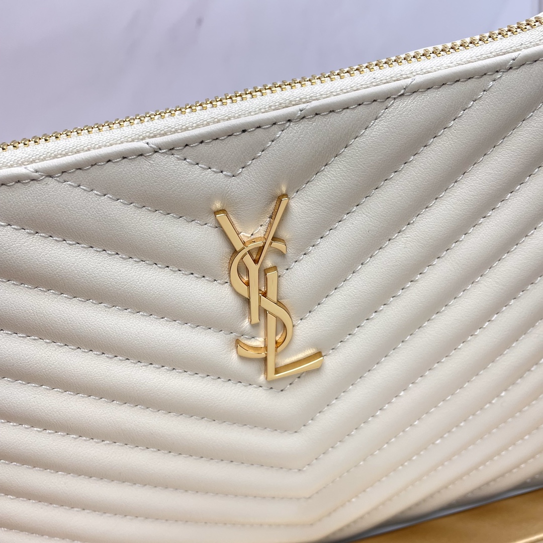 SAINT LAURENT Clutch Bag in White Twill Leather