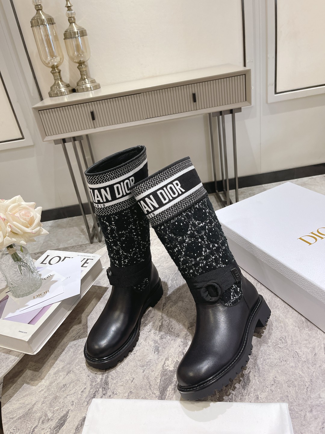 DIOR Christian Embroidered Leather Boots