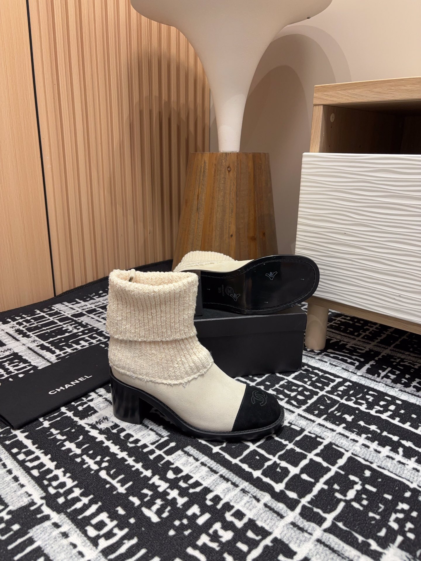 Chanel Chunky Heel Knitted Booties