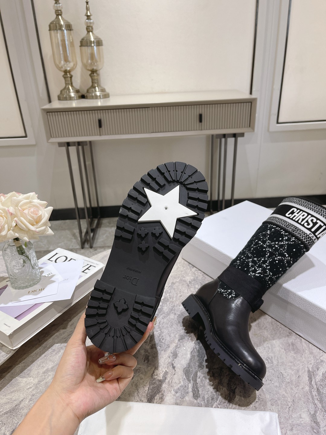 DIOR Christian Embroidered Leather Boots